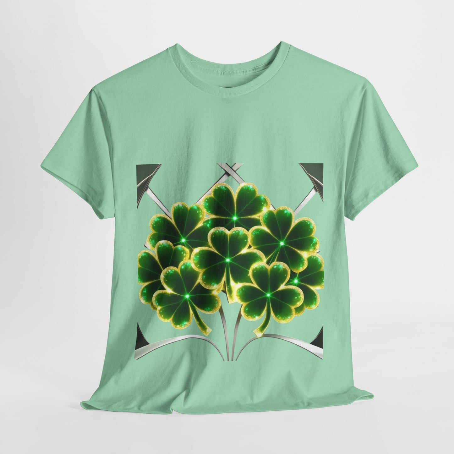 A cluster of glowing Shemrocks Unisex Heavy Cotton Tee - Perfect for St. Patrick's Day & Everyday Wear