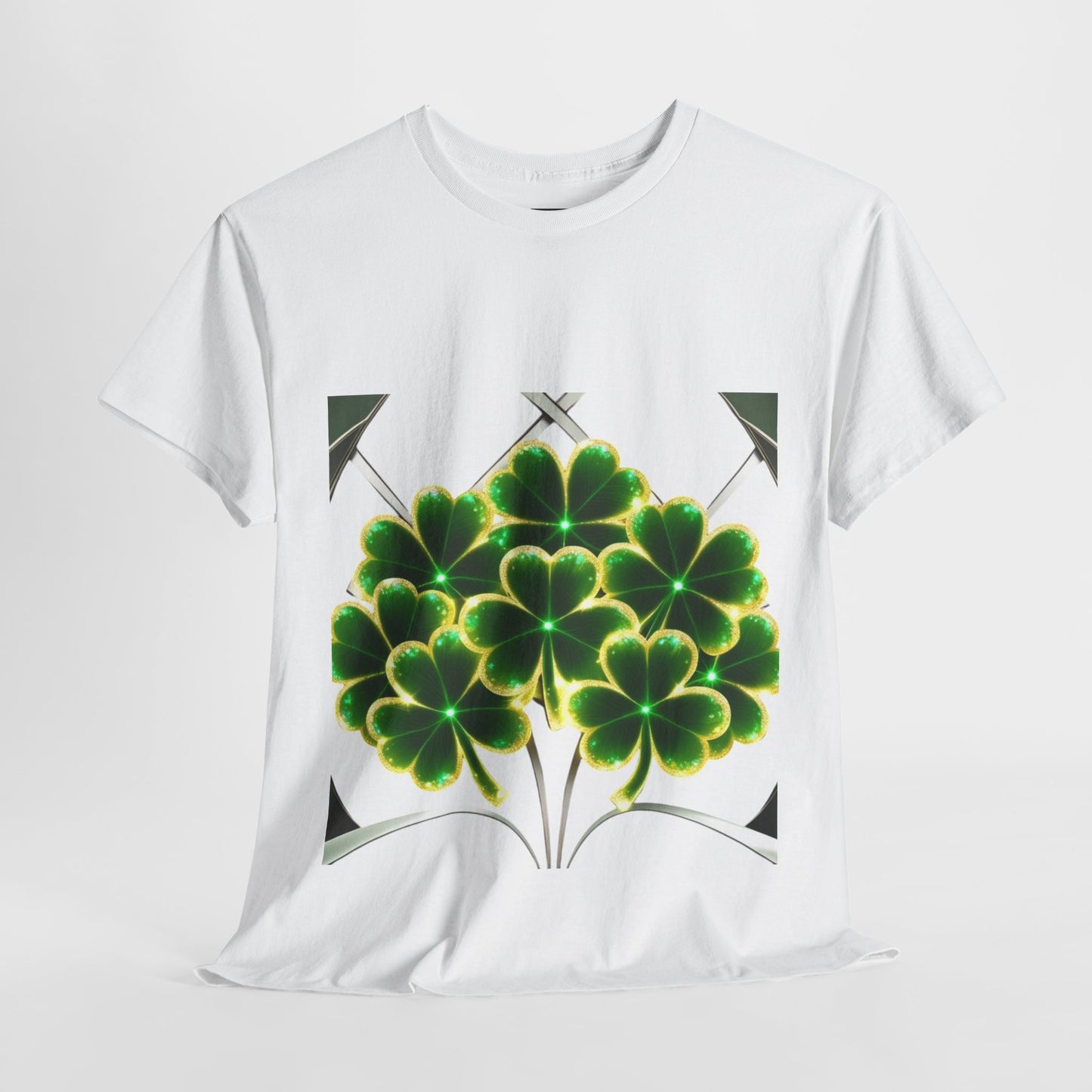 A cluster of glowing Shemrocks Unisex Heavy Cotton Tee - Perfect for St. Patrick's Day & Everyday Wear