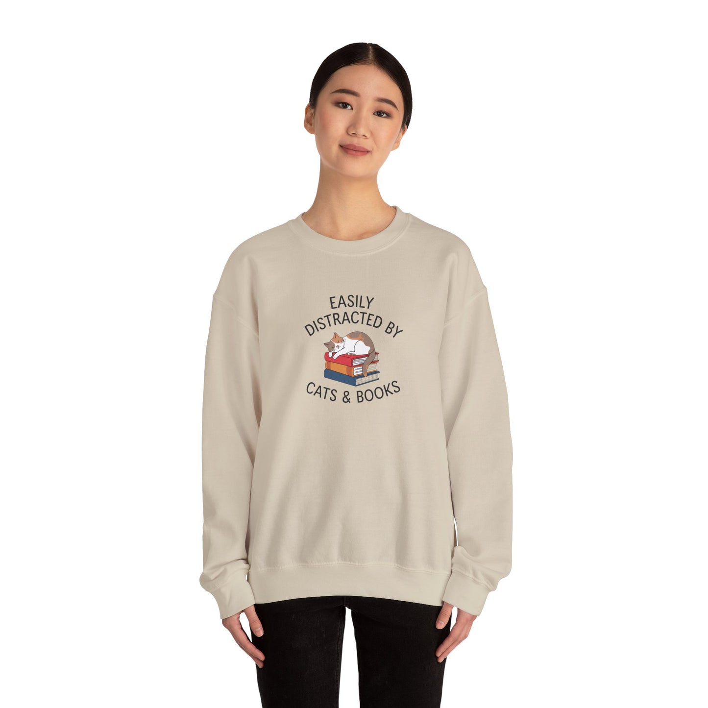 Easily Distracted by Cats & Books, Perfect gift for Cat Lovers and Book Lovers Comfortable Sweatshirt