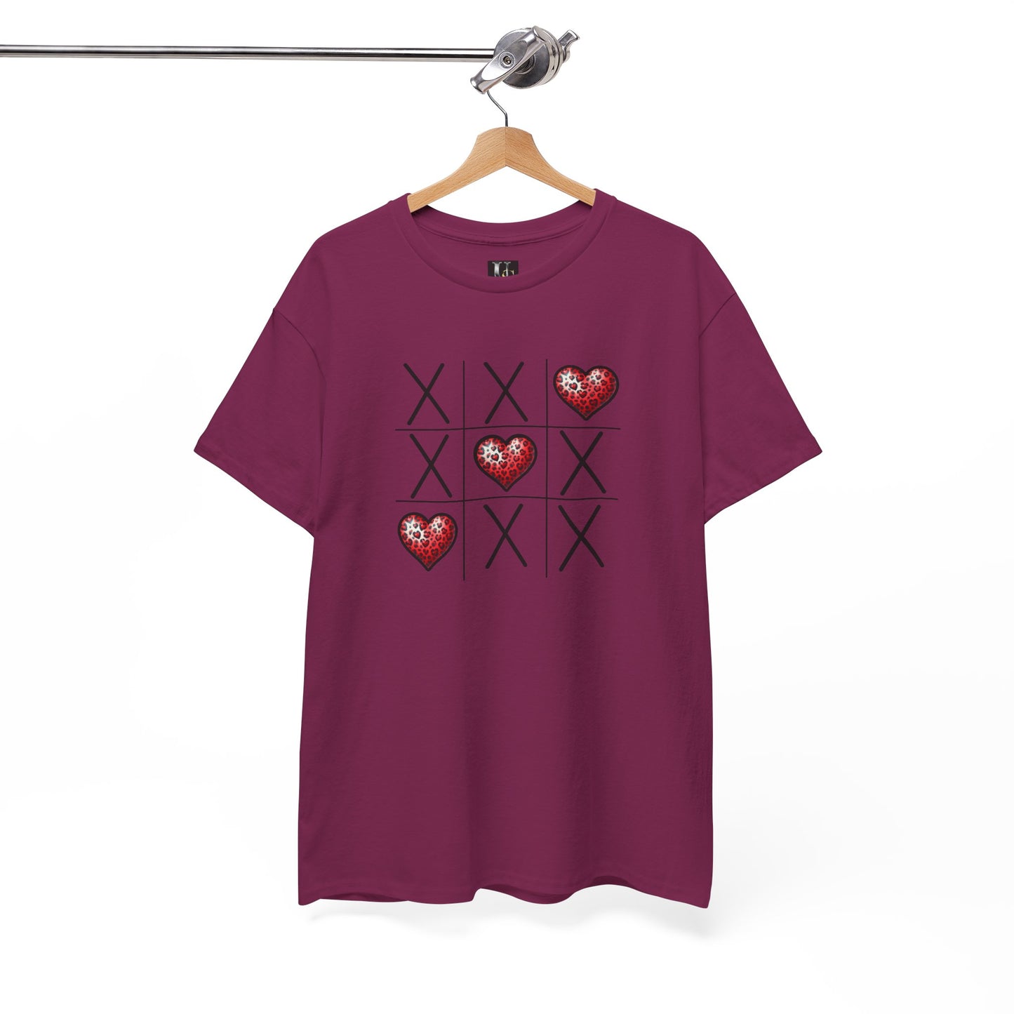 Valentine's Day Tic Tac Toe Tee - Unisex Heavy Cotton Shirt with Heart Design