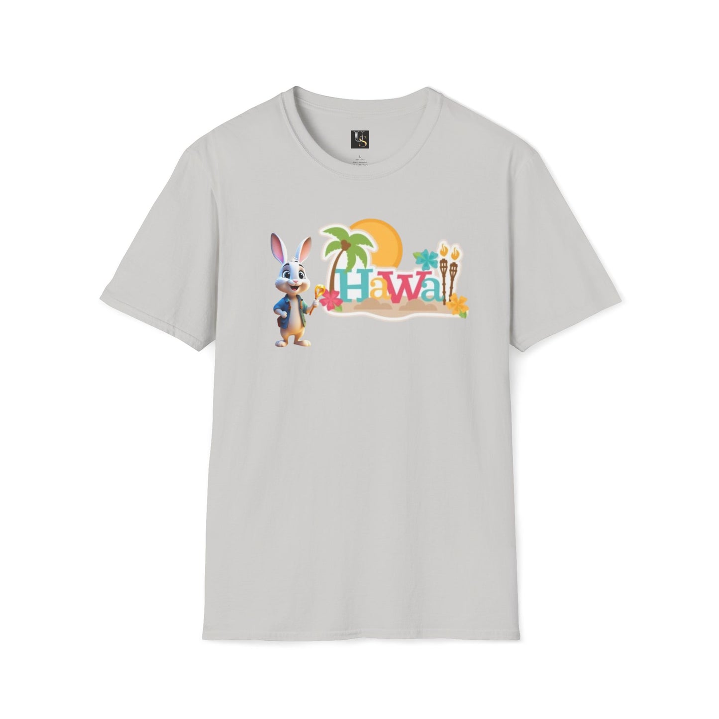 Hawaiian Vibe Unisex Softstyle T-Shirt with Playful Bunny Design