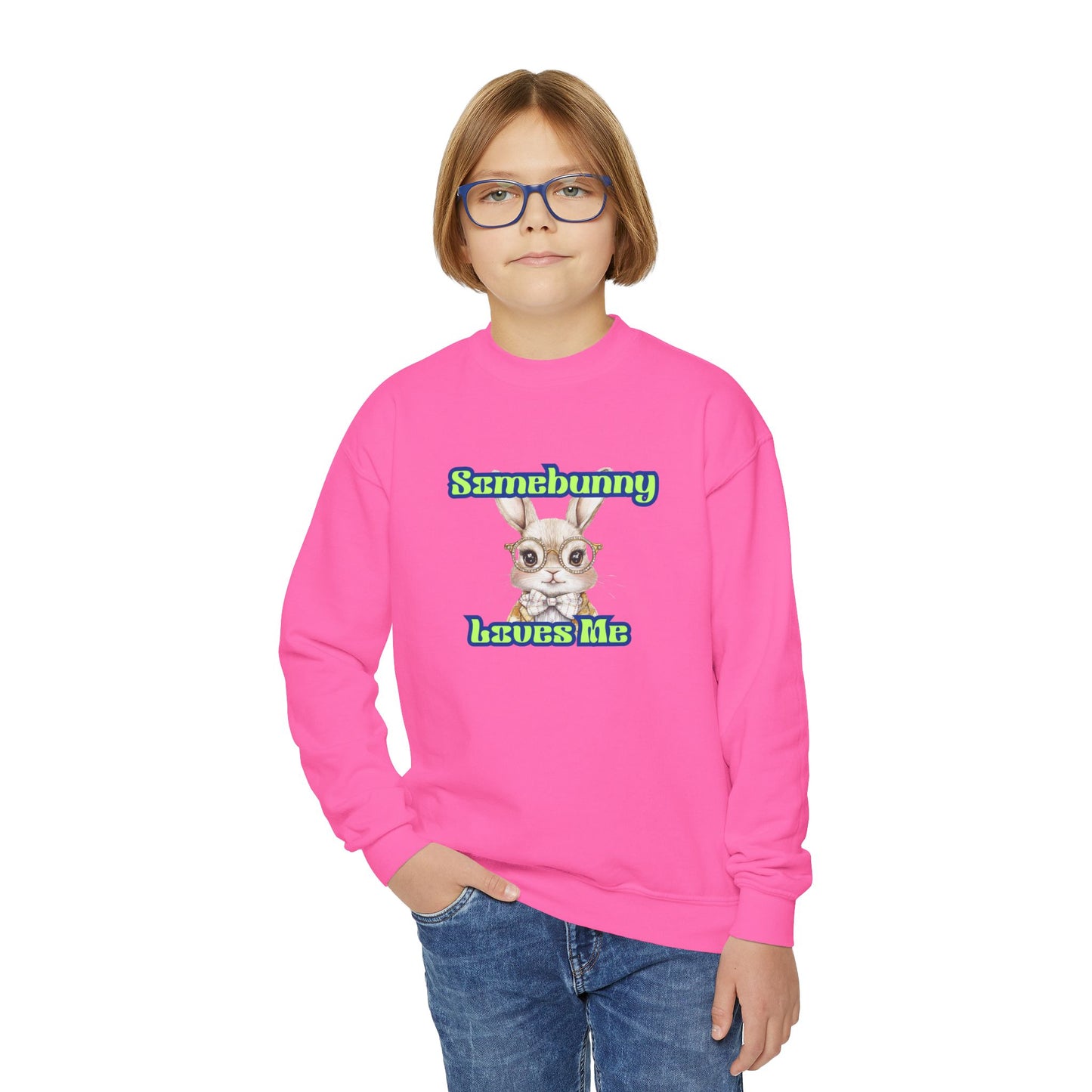 Youth Crewneck Sweatshirt - 'Somebunny Loves Me' Cute Bunny Design