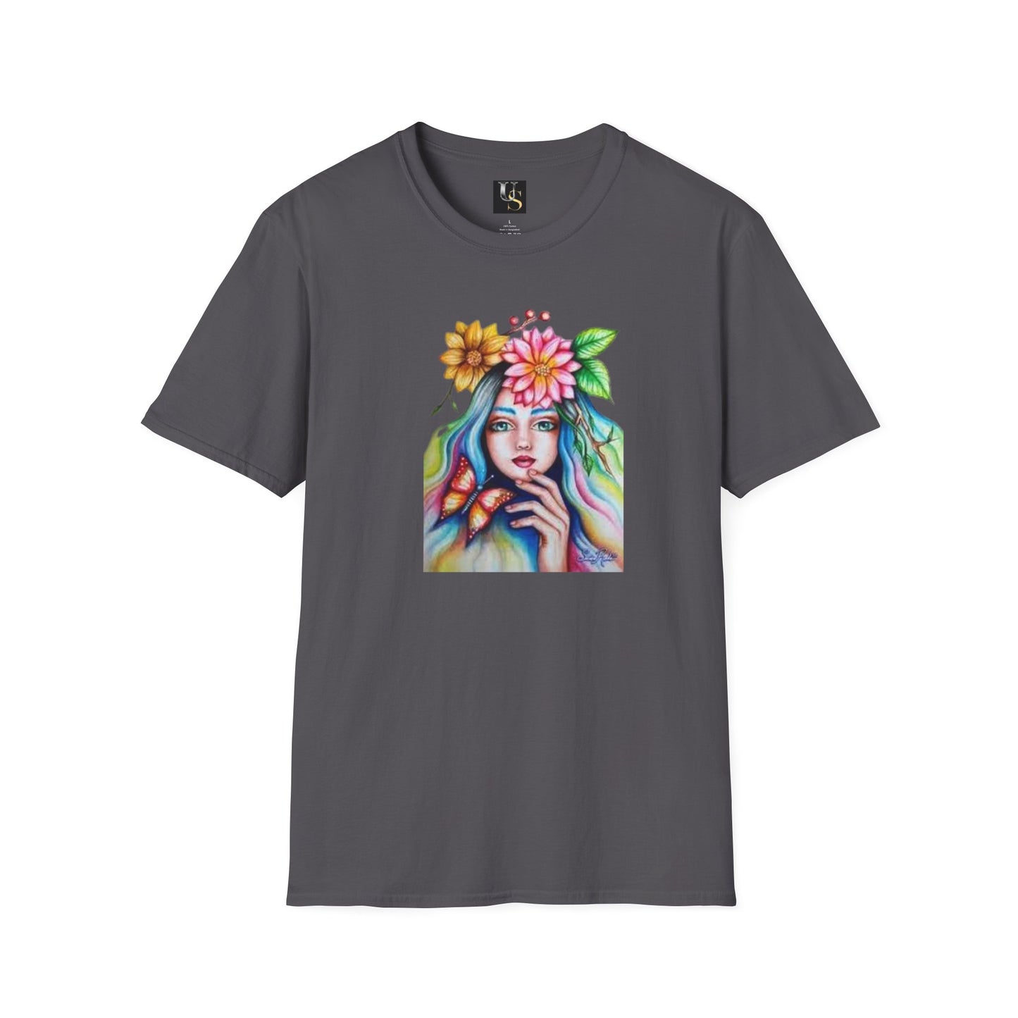 Floral Butterfly Art Unisex Softstyle T-Shirt – Vibrant Nature-Inspired Design for Creative Souls