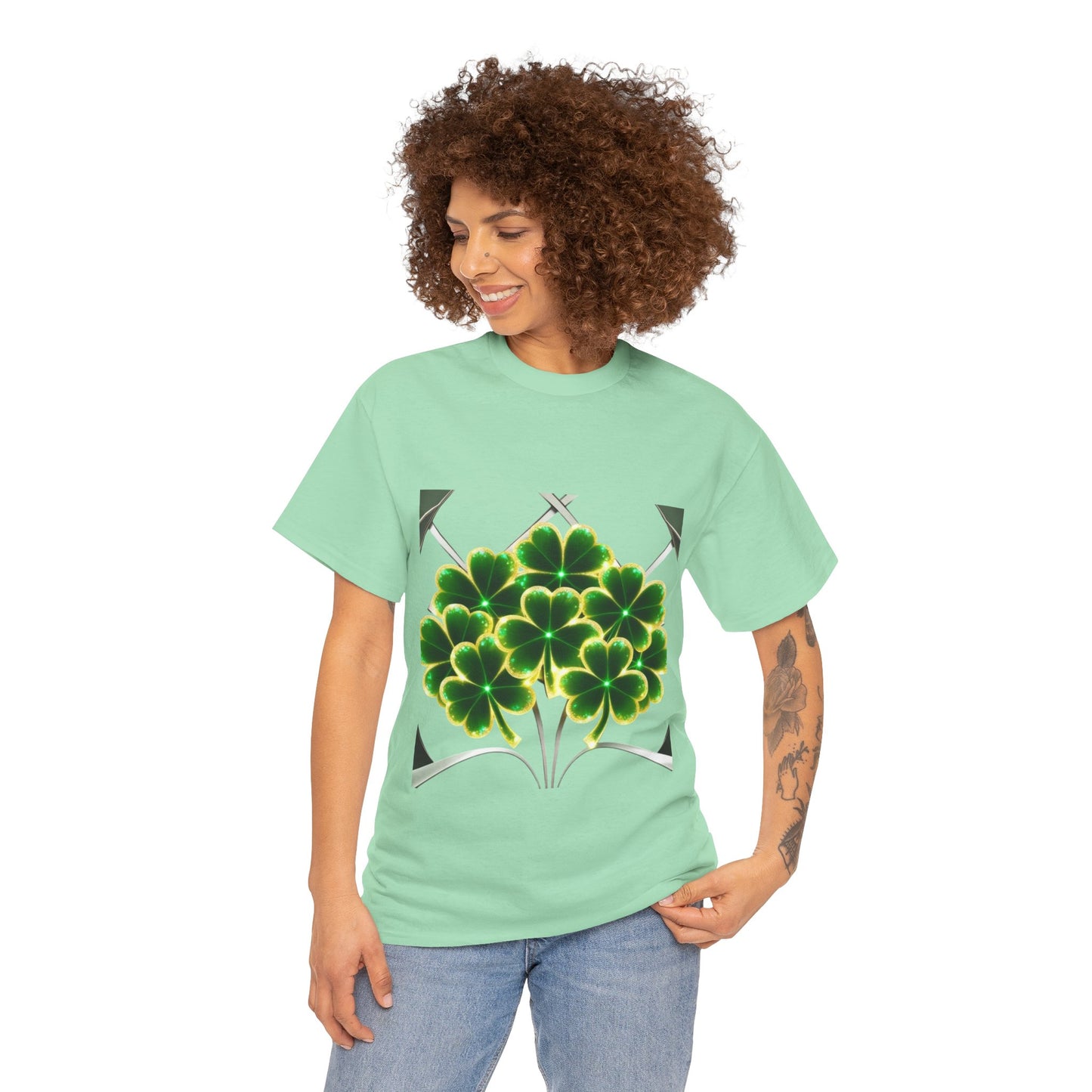 A cluster of glowing Shemrocks Unisex Heavy Cotton Tee - Perfect for St. Patrick's Day & Everyday Wear