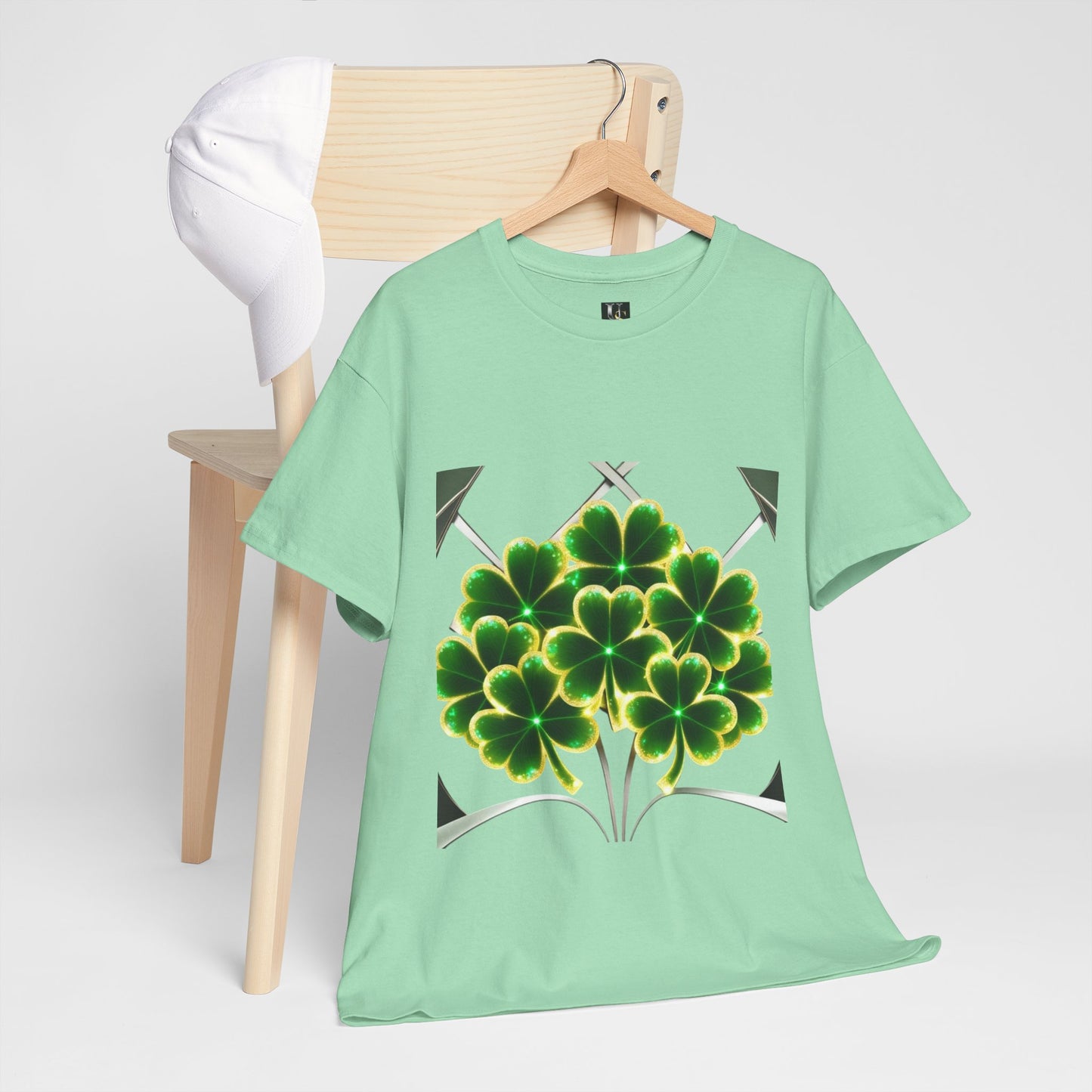 A cluster of glowing Shemrocks Unisex Heavy Cotton Tee - Perfect for St. Patrick's Day & Everyday Wear