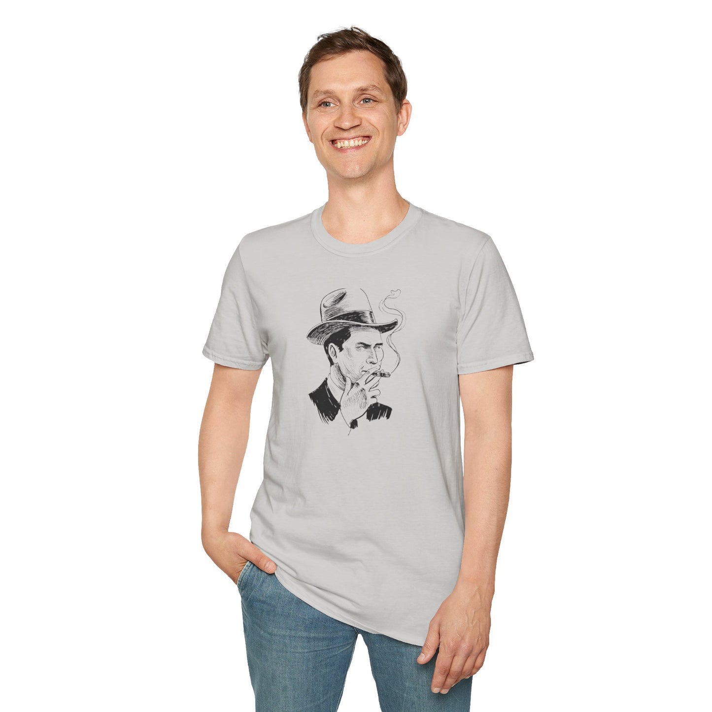 Vintage-Inspired Unisex T-Shirt with Smoking Man Graphic