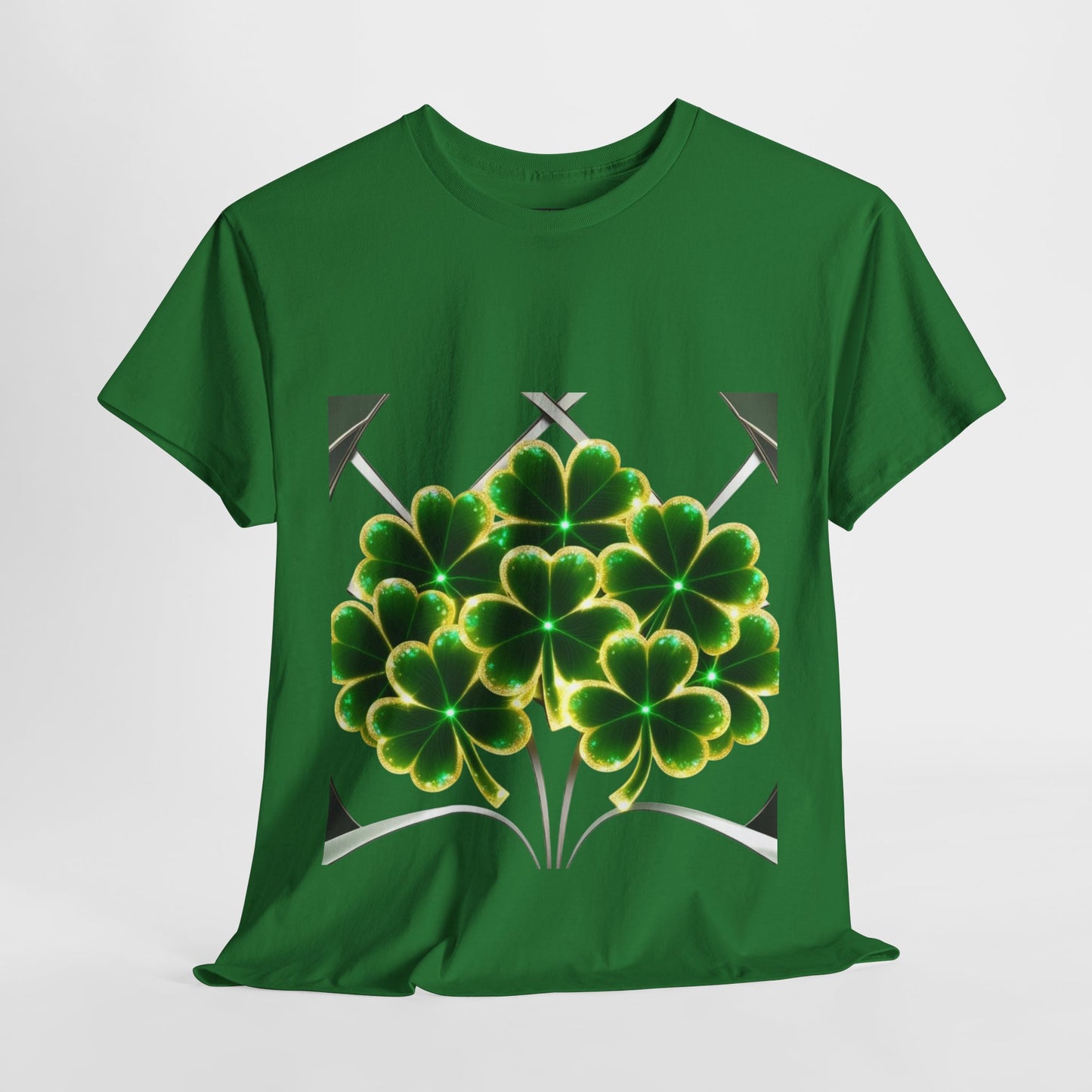 A cluster of glowing Shemrocks Unisex Heavy Cotton Tee - Perfect for St. Patrick's Day & Everyday Wear