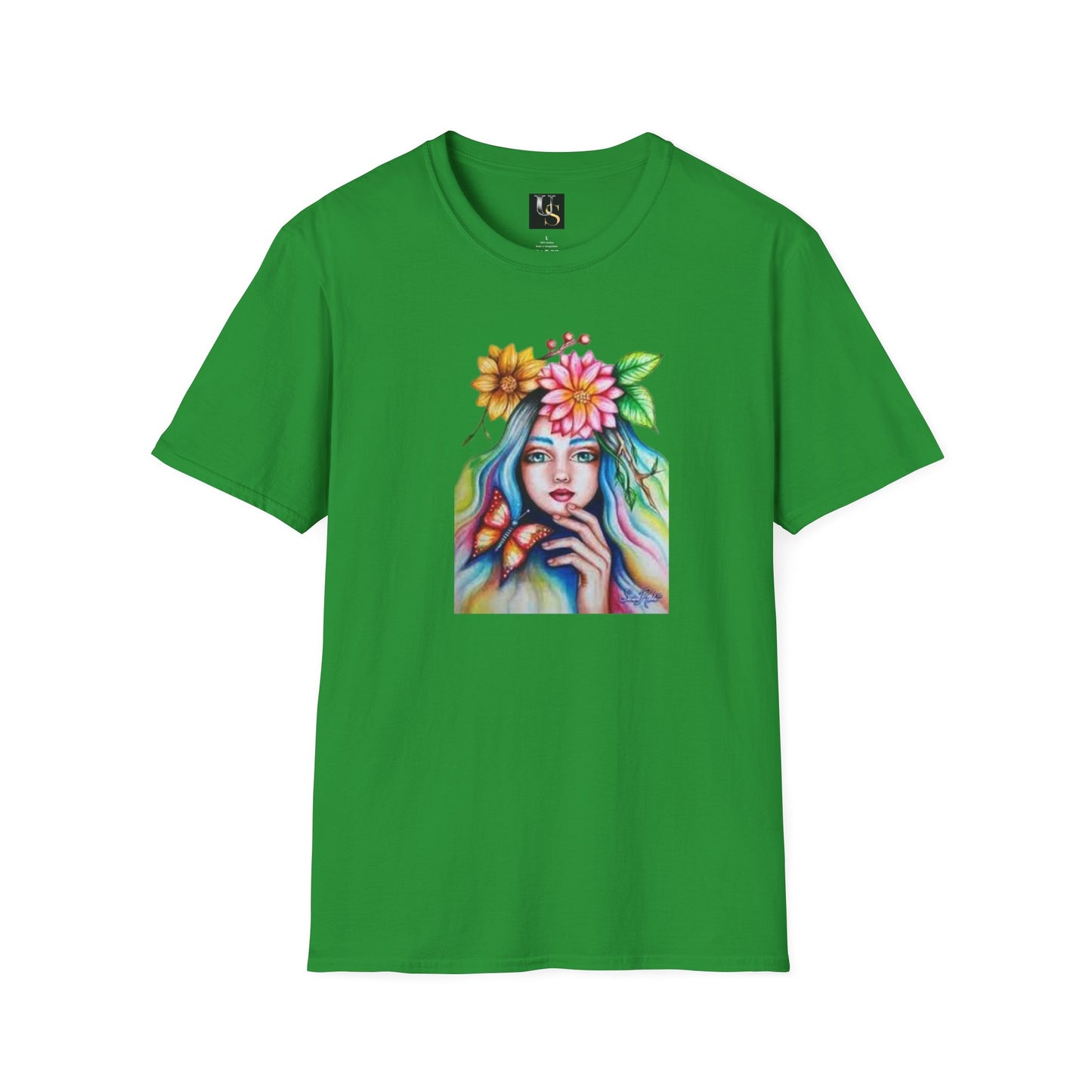 Floral Butterfly Art Unisex Softstyle T-Shirt – Vibrant Nature-Inspired Design for Creative Souls