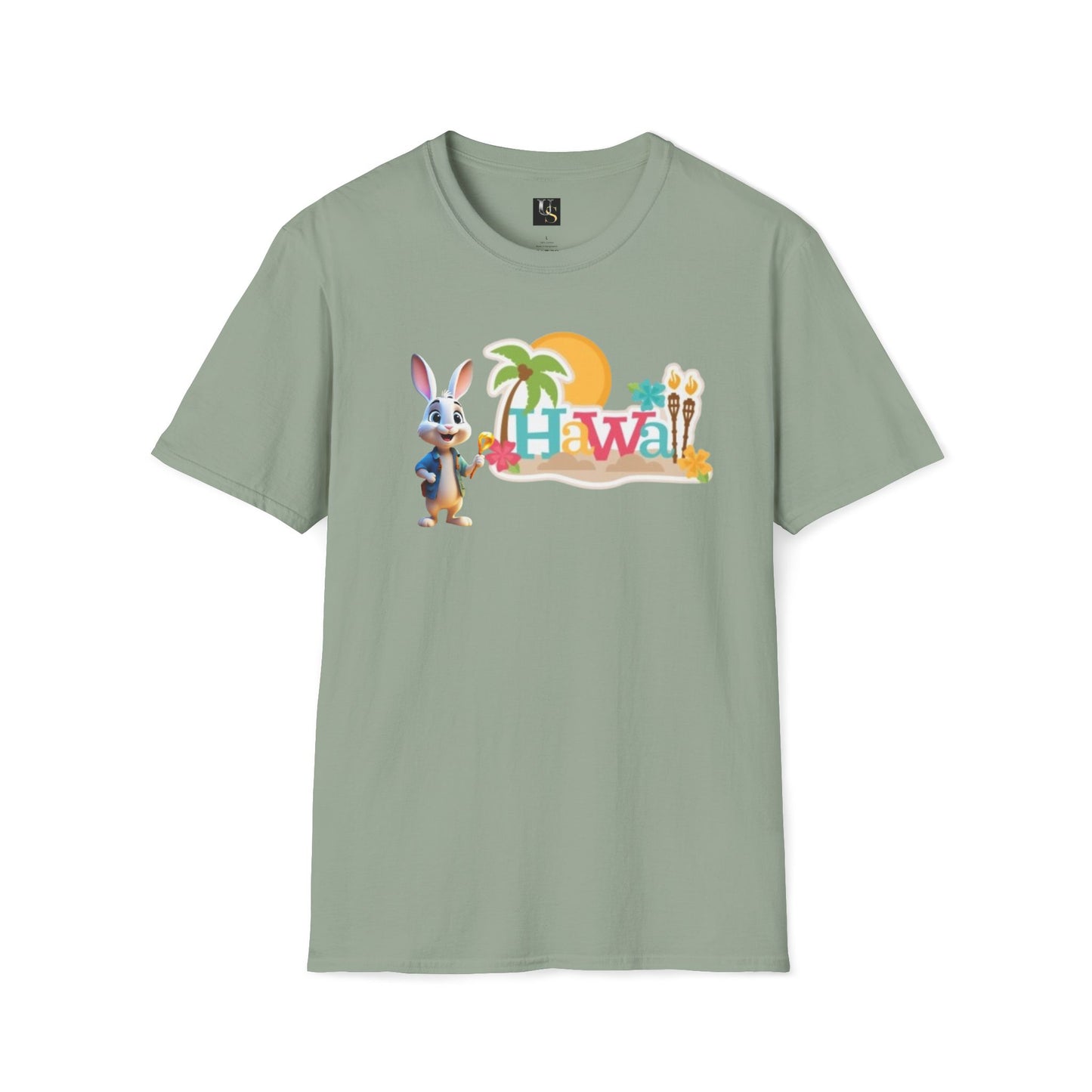 Hawaiian Vibe Unisex Softstyle T-Shirt with Playful Bunny Design