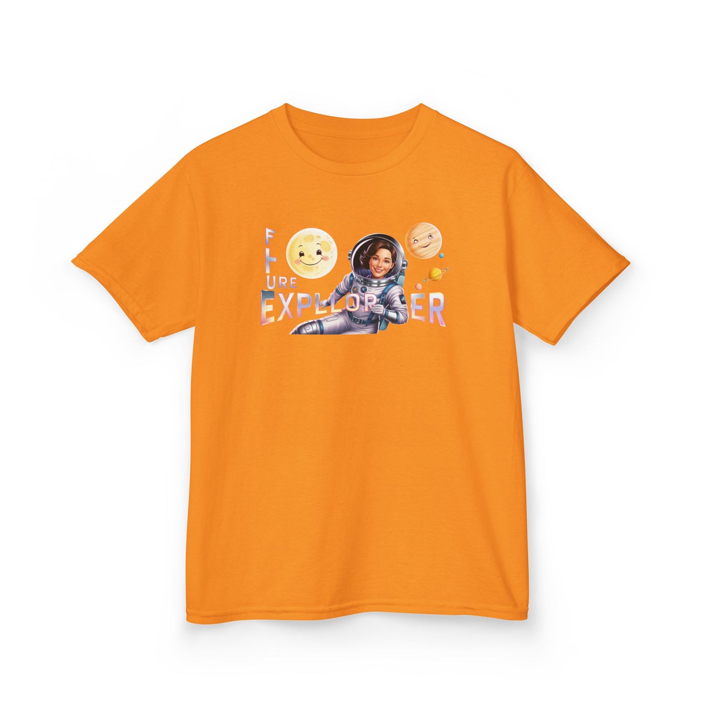 Future Explorer Kids Heavy Cotton Tee - Fun Space Design for Young Adventurers!