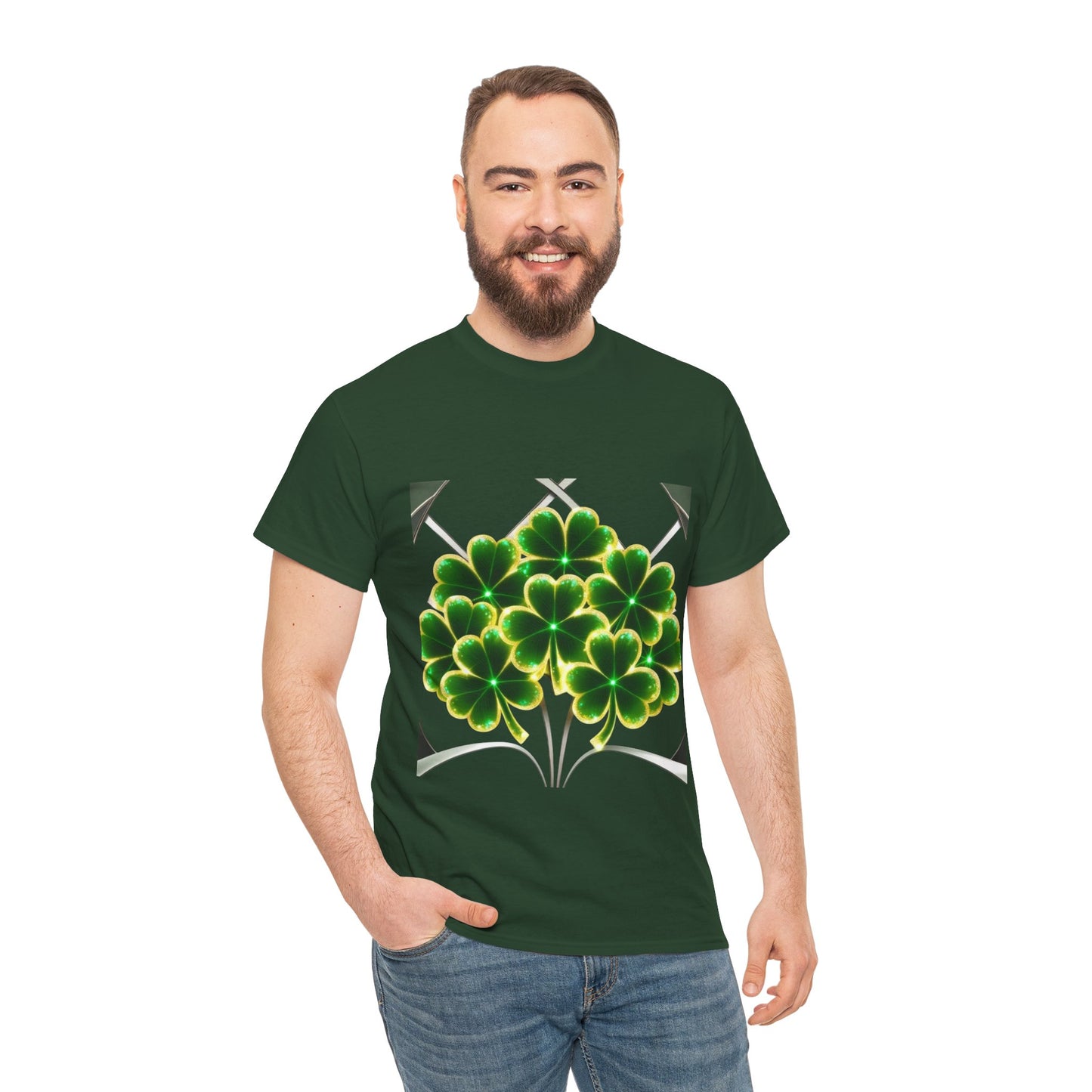 A cluster of glowing Shemrocks Unisex Heavy Cotton Tee - Perfect for St. Patrick's Day & Everyday Wear