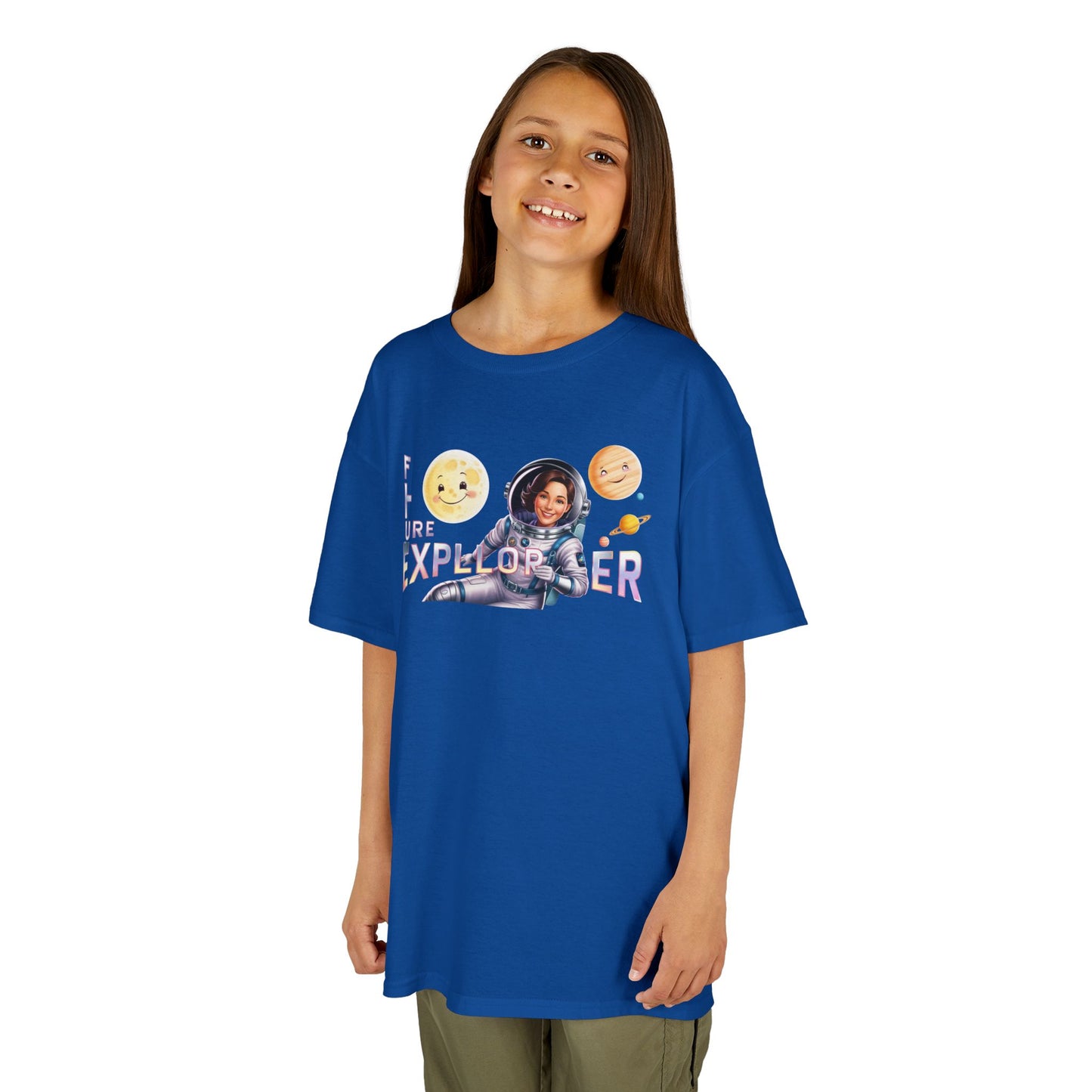 Future Explorer Kids Heavy Cotton Tee - Fun Space Design for Young Adventurers!