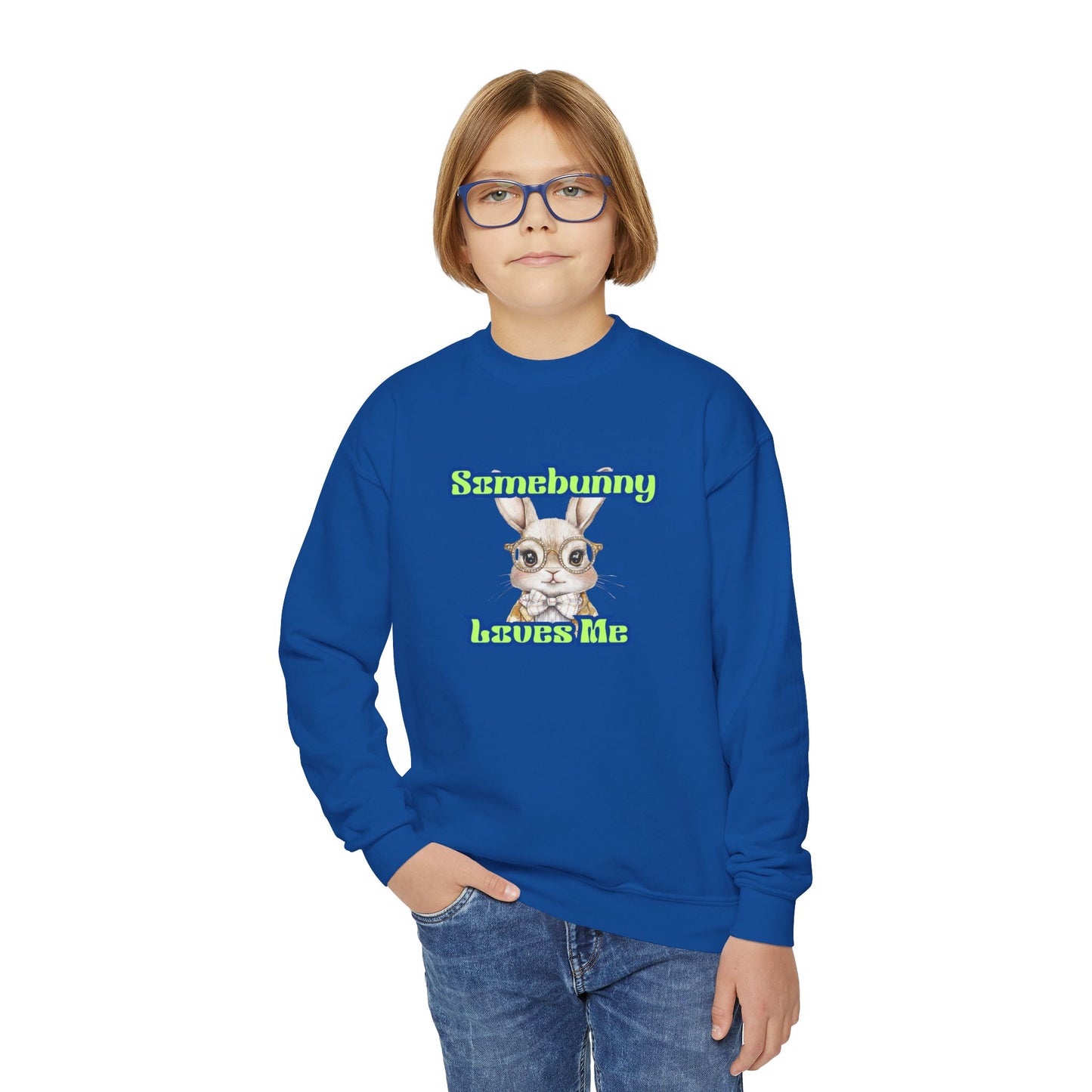 Youth Crewneck Sweatshirt - 'Somebunny Loves Me' Cute Bunny Design