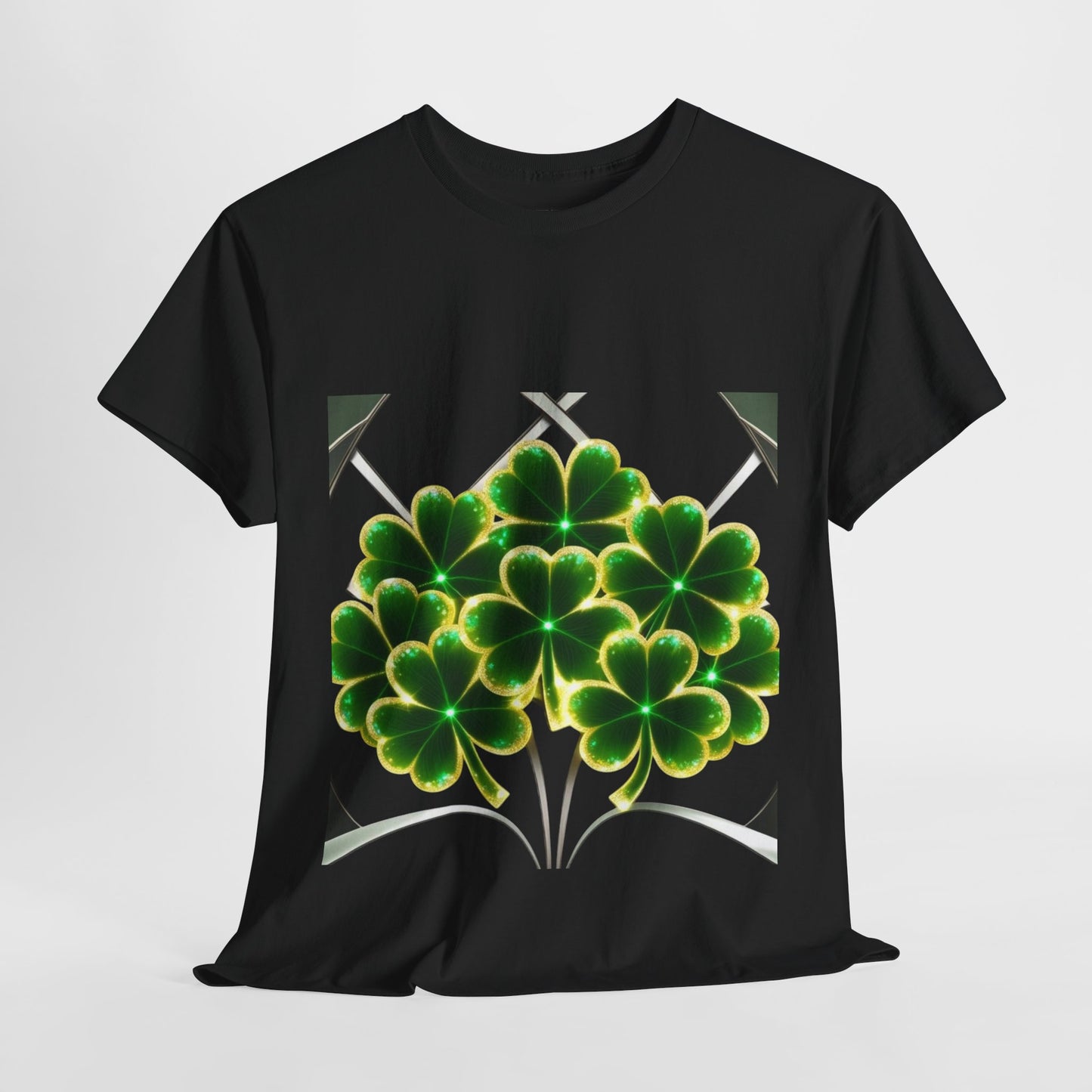 A cluster of glowing Shemrocks Unisex Heavy Cotton Tee - Perfect for St. Patrick's Day & Everyday Wear