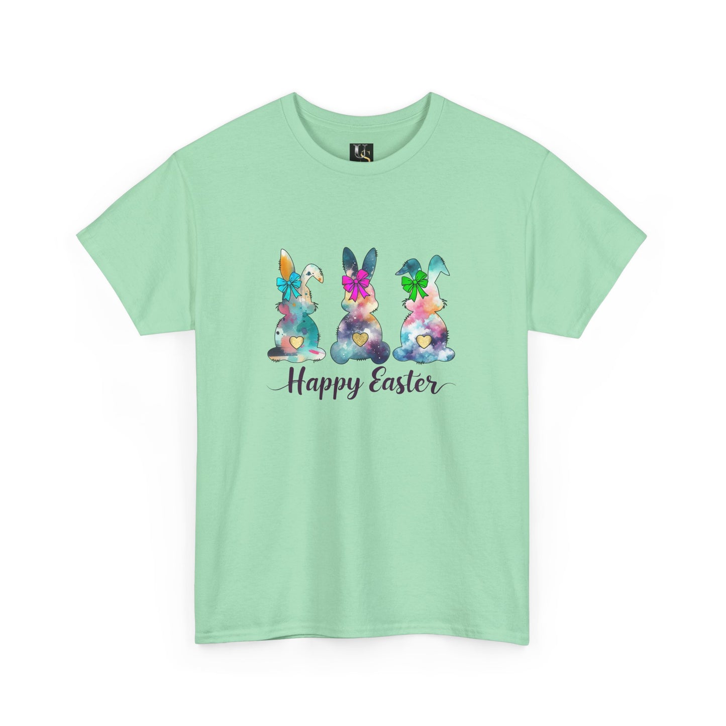 Happy Easter Unisex Heavy Cotton Tee - Colorful Bunny Design