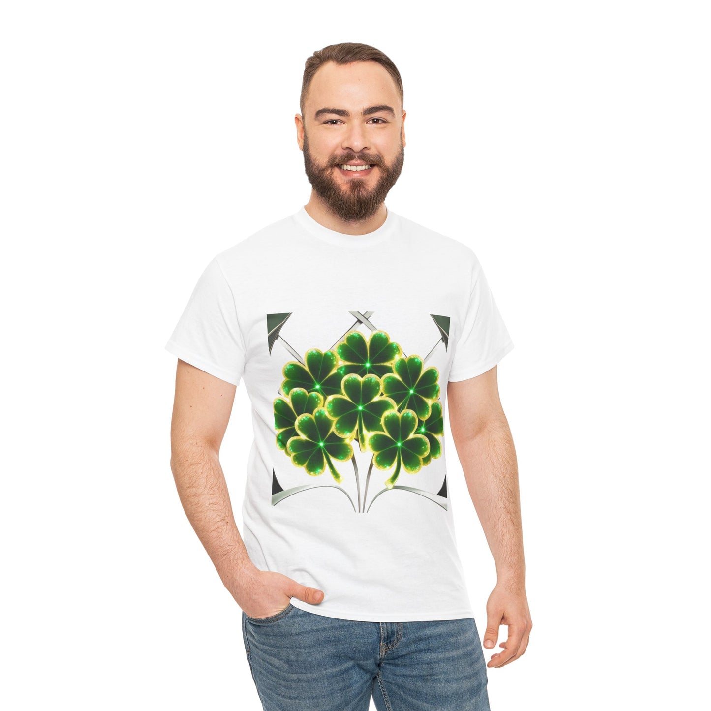 A cluster of glowing Shemrocks Unisex Heavy Cotton Tee - Perfect for St. Patrick's Day & Everyday Wear