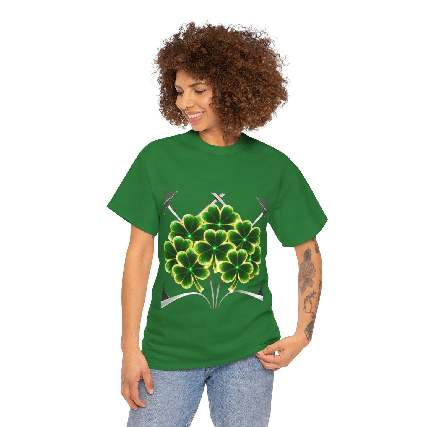 A cluster of glowing Shemrocks Unisex Heavy Cotton Tee - Perfect for St. Patrick's Day & Everyday Wear