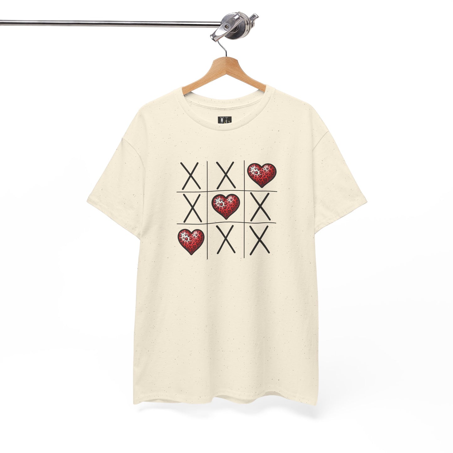 Valentine's Day Tic Tac Toe Tee - Unisex Heavy Cotton Shirt with Heart Design