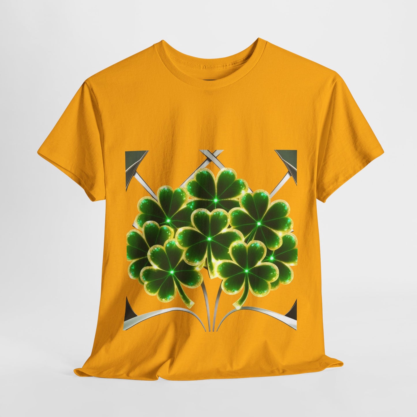 A cluster of glowing Shemrocks Unisex Heavy Cotton Tee - Perfect for St. Patrick's Day & Everyday Wear