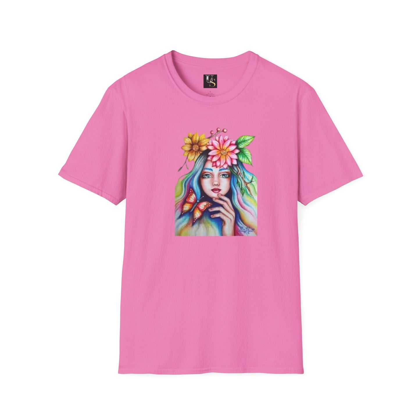 Floral Butterfly Art Unisex Softstyle T-Shirt – Vibrant Nature-Inspired Design for Creative Souls