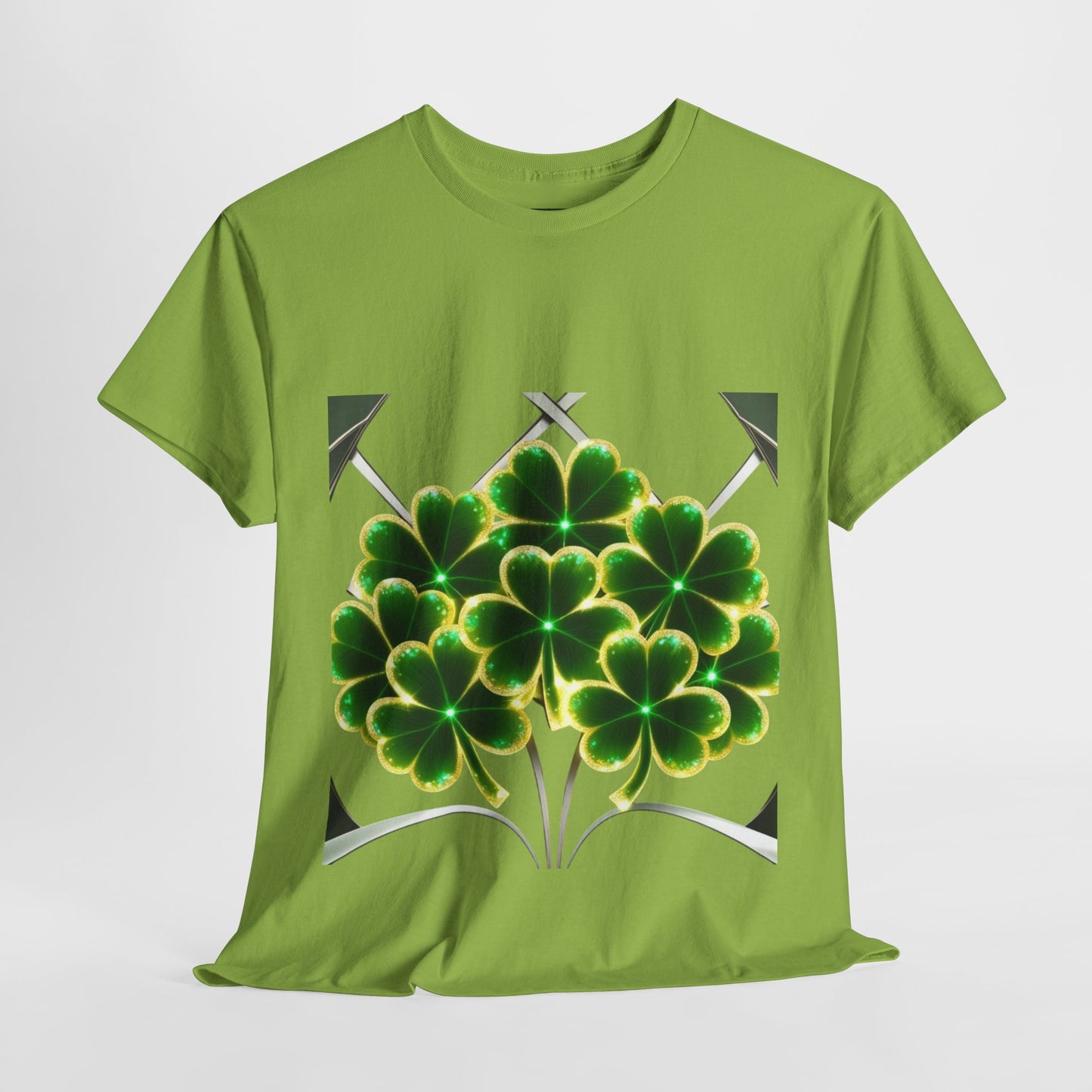 A cluster of glowing Shemrocks Unisex Heavy Cotton Tee - Perfect for St. Patrick's Day & Everyday Wear