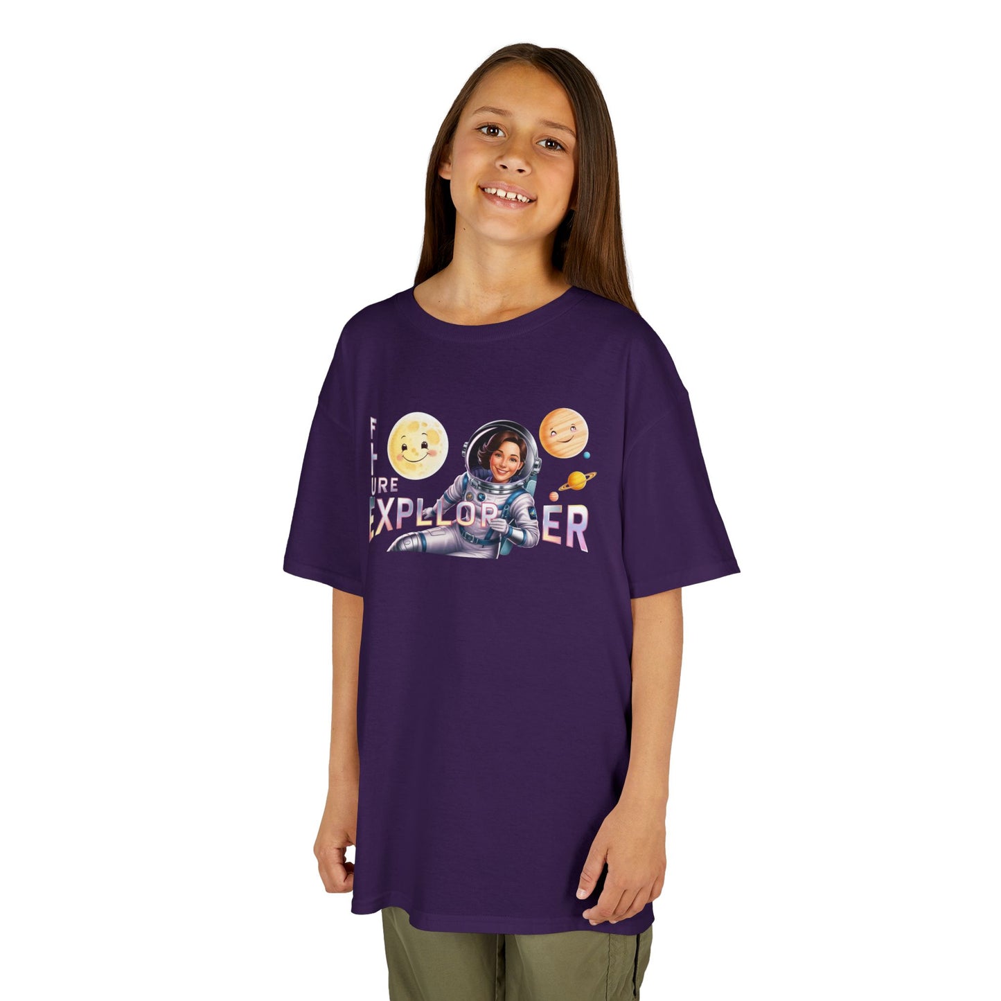 Future Explorer Kids Heavy Cotton Tee - Fun Space Design for Young Adventurers!