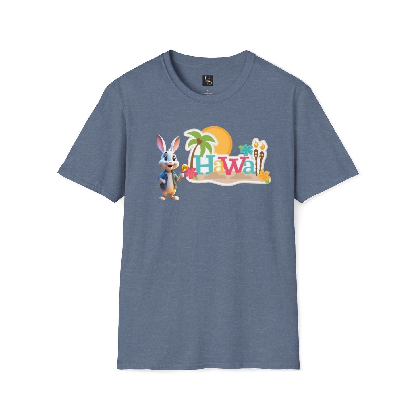 Hawaiian Vibe Unisex Softstyle T-Shirt with Playful Bunny Design