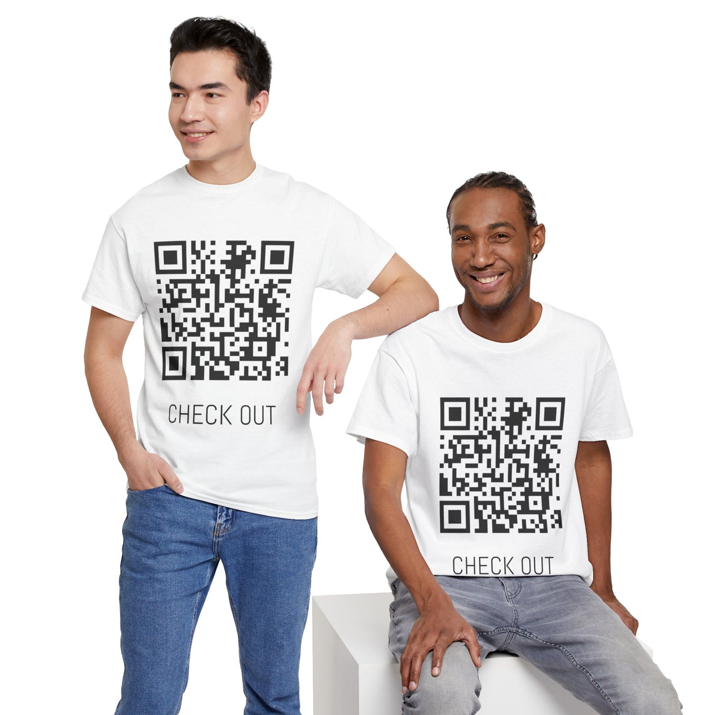 Unisex Heavy Cotton Tee with QR Code - Check Out Design