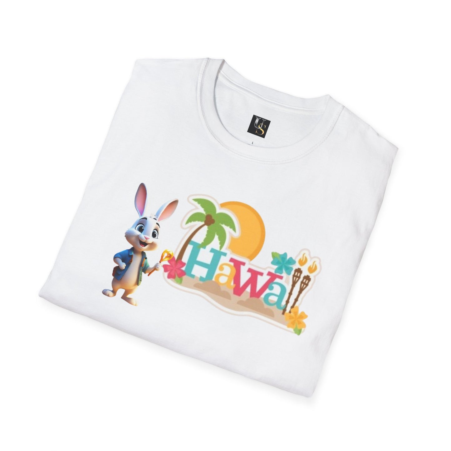 Hawaiian Vibe Unisex Softstyle T-Shirt with Playful Bunny Design