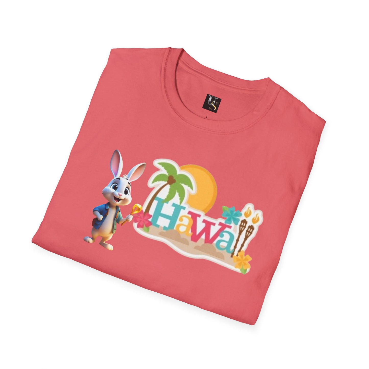 Hawaiian Vibe Unisex Softstyle T-Shirt with Playful Bunny Design