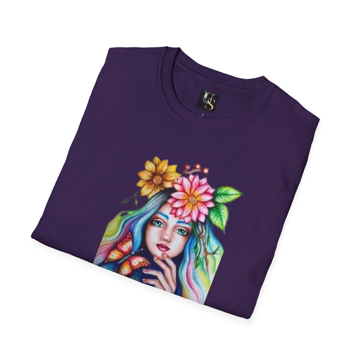 Floral Butterfly Art Unisex Softstyle T-Shirt – Vibrant Nature-Inspired Design for Creative Souls