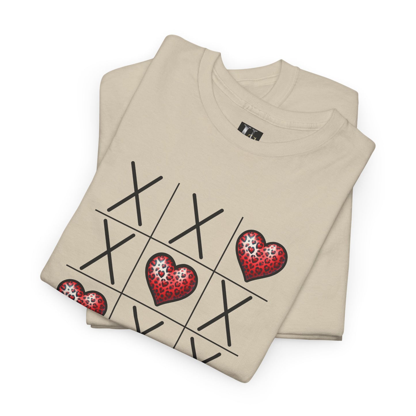 Valentine's Day Tic Tac Toe Tee - Unisex Heavy Cotton Shirt with Heart Design