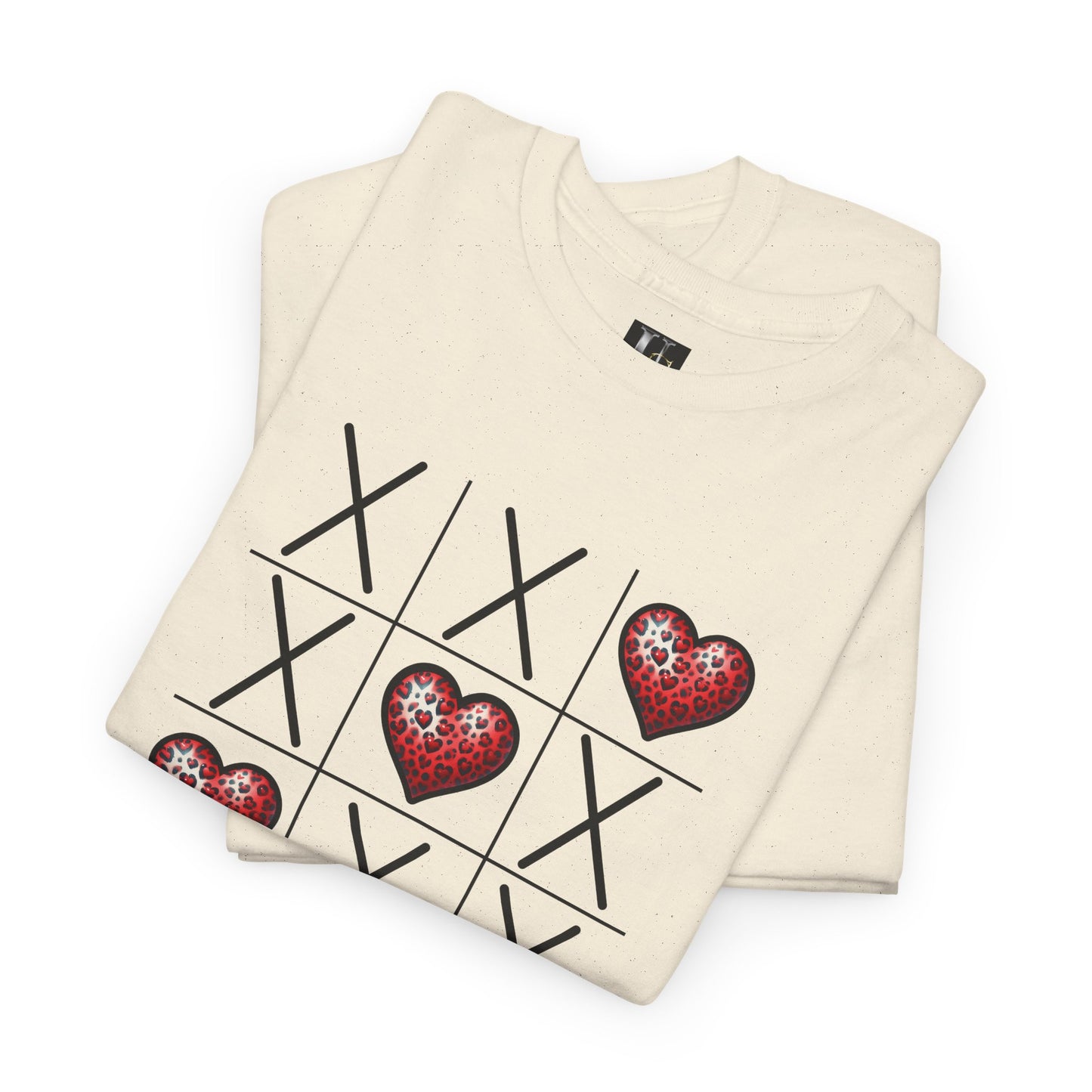 Valentine's Day Tic Tac Toe Tee - Unisex Heavy Cotton Shirt with Heart Design