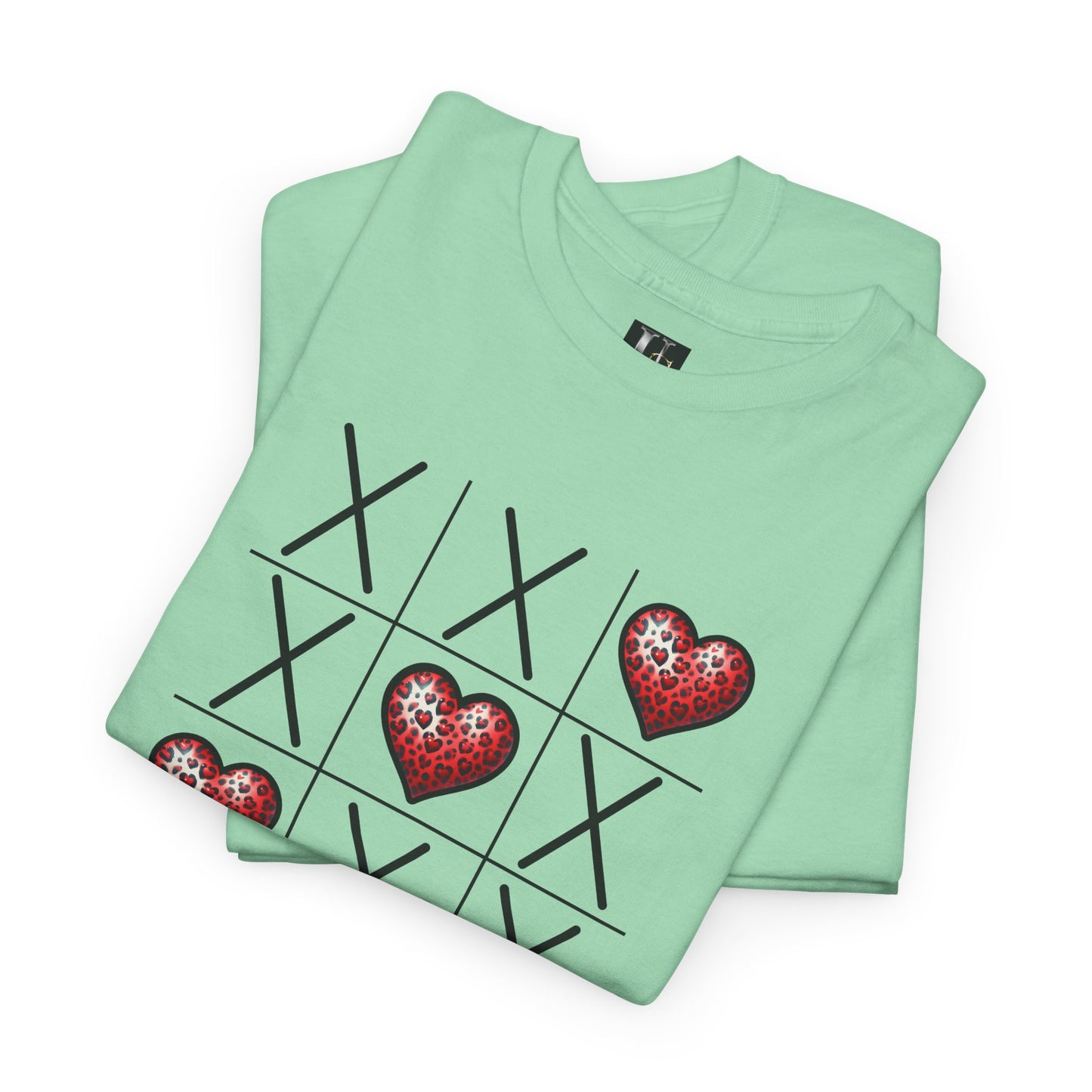 Valentine's Day Tic Tac Toe Tee - Unisex Heavy Cotton Shirt with Heart Design