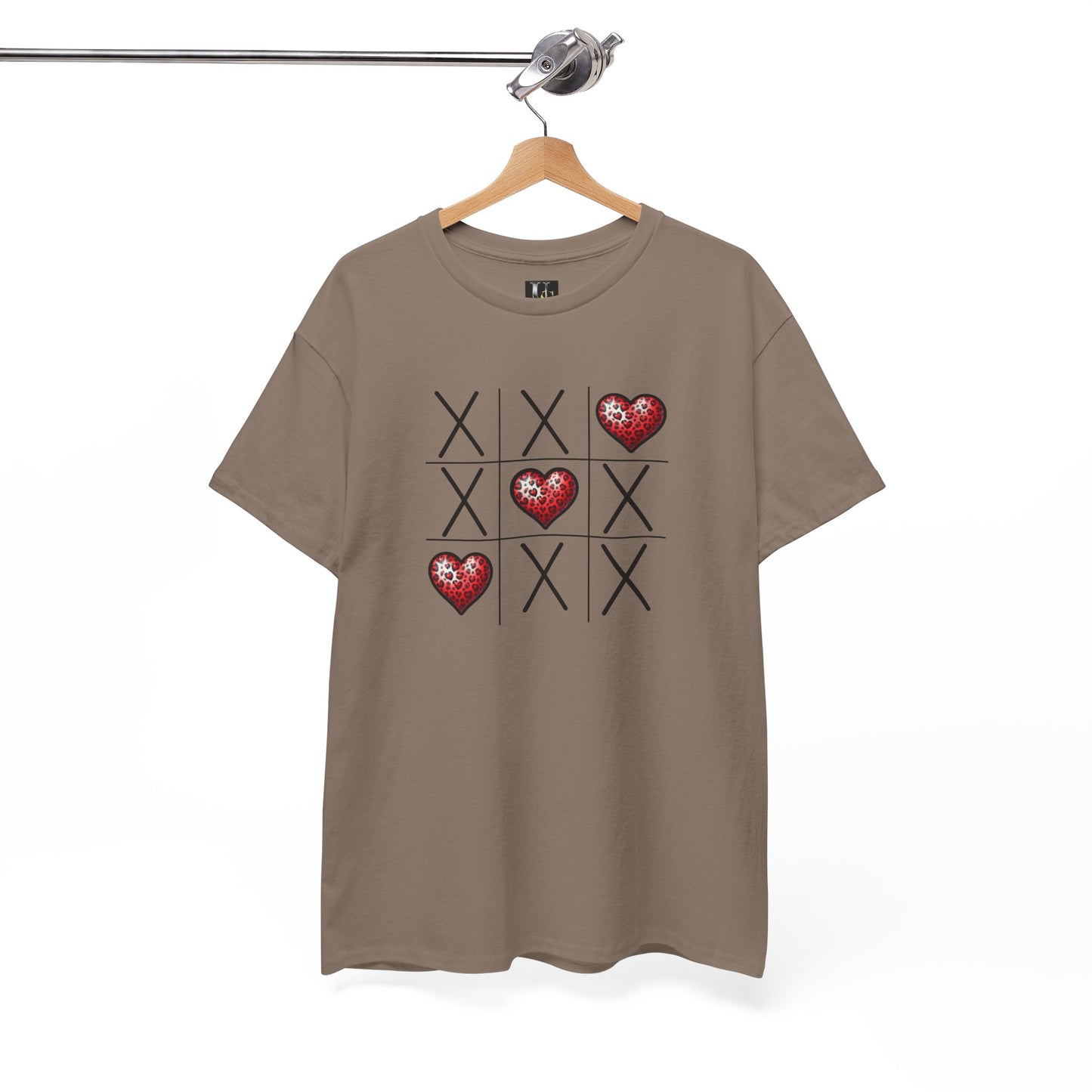 Valentine's Day Tic Tac Toe Tee - Unisex Heavy Cotton Shirt with Heart Design