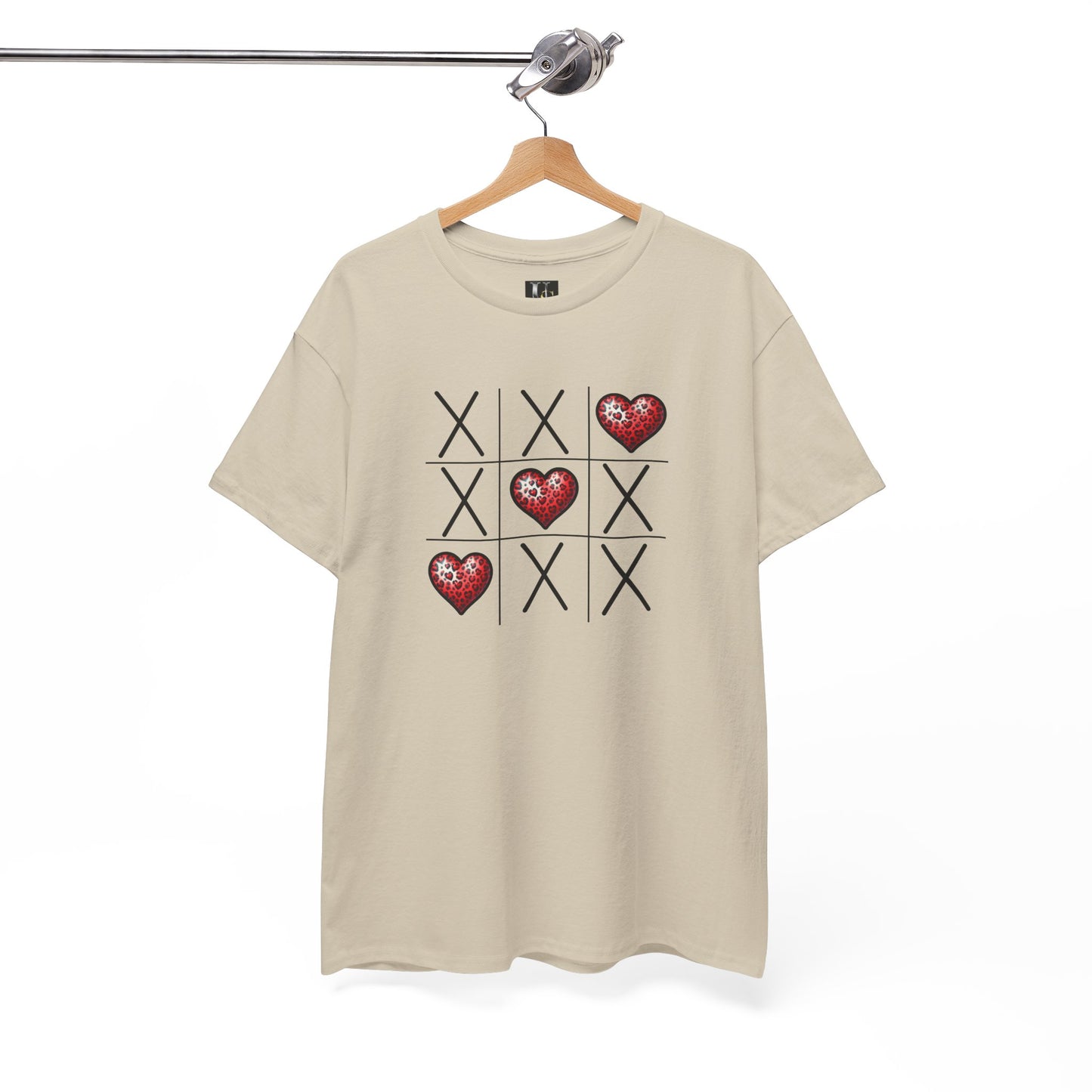 Valentine's Day Tic Tac Toe Tee - Unisex Heavy Cotton Shirt with Heart Design