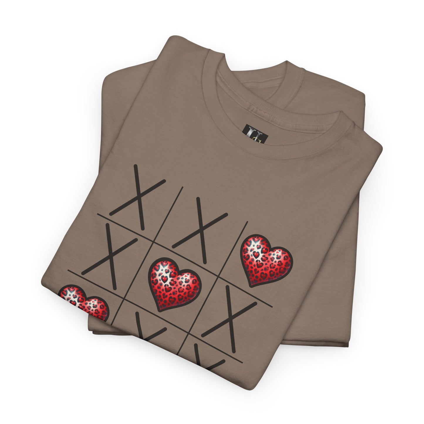 Valentine's Day Tic Tac Toe Tee - Unisex Heavy Cotton Shirt with Heart Design