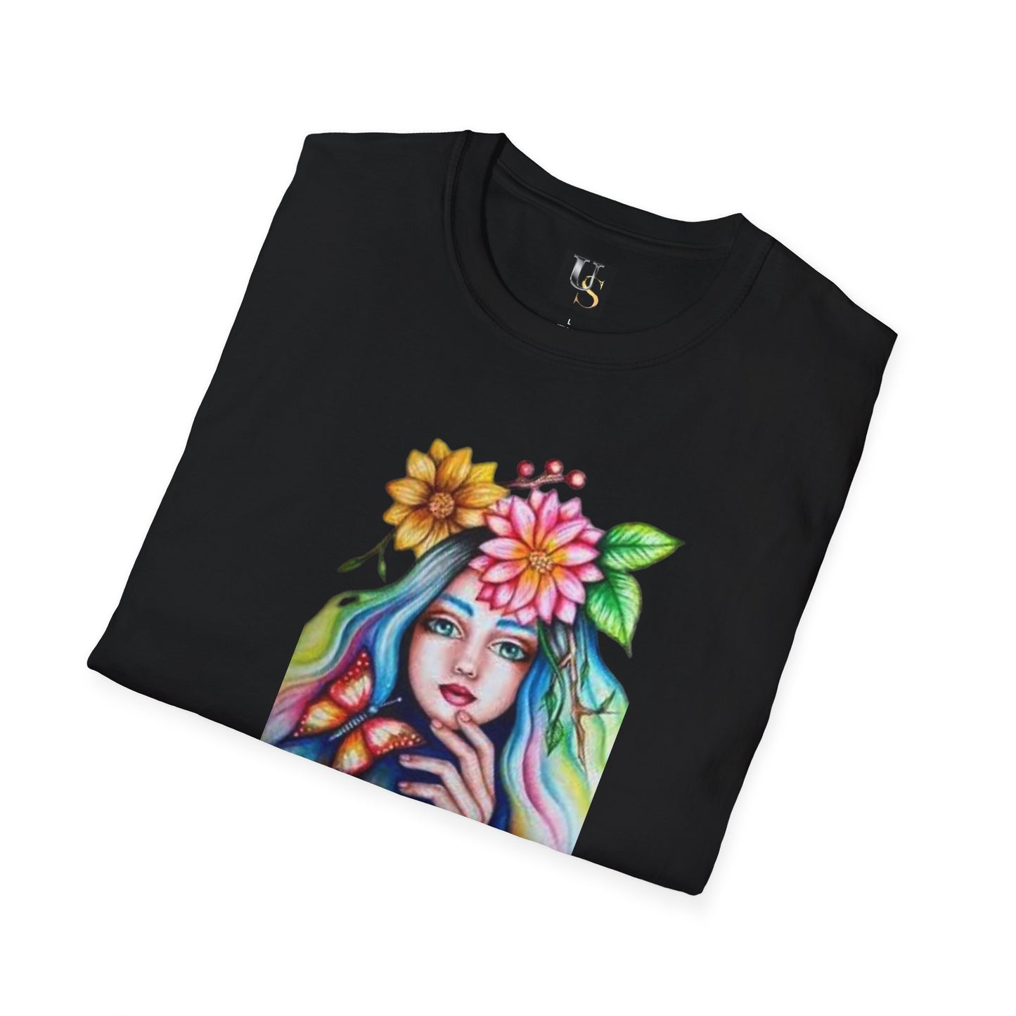 Floral Butterfly Art Unisex Softstyle T-Shirt – Vibrant Nature-Inspired Design for Creative Souls