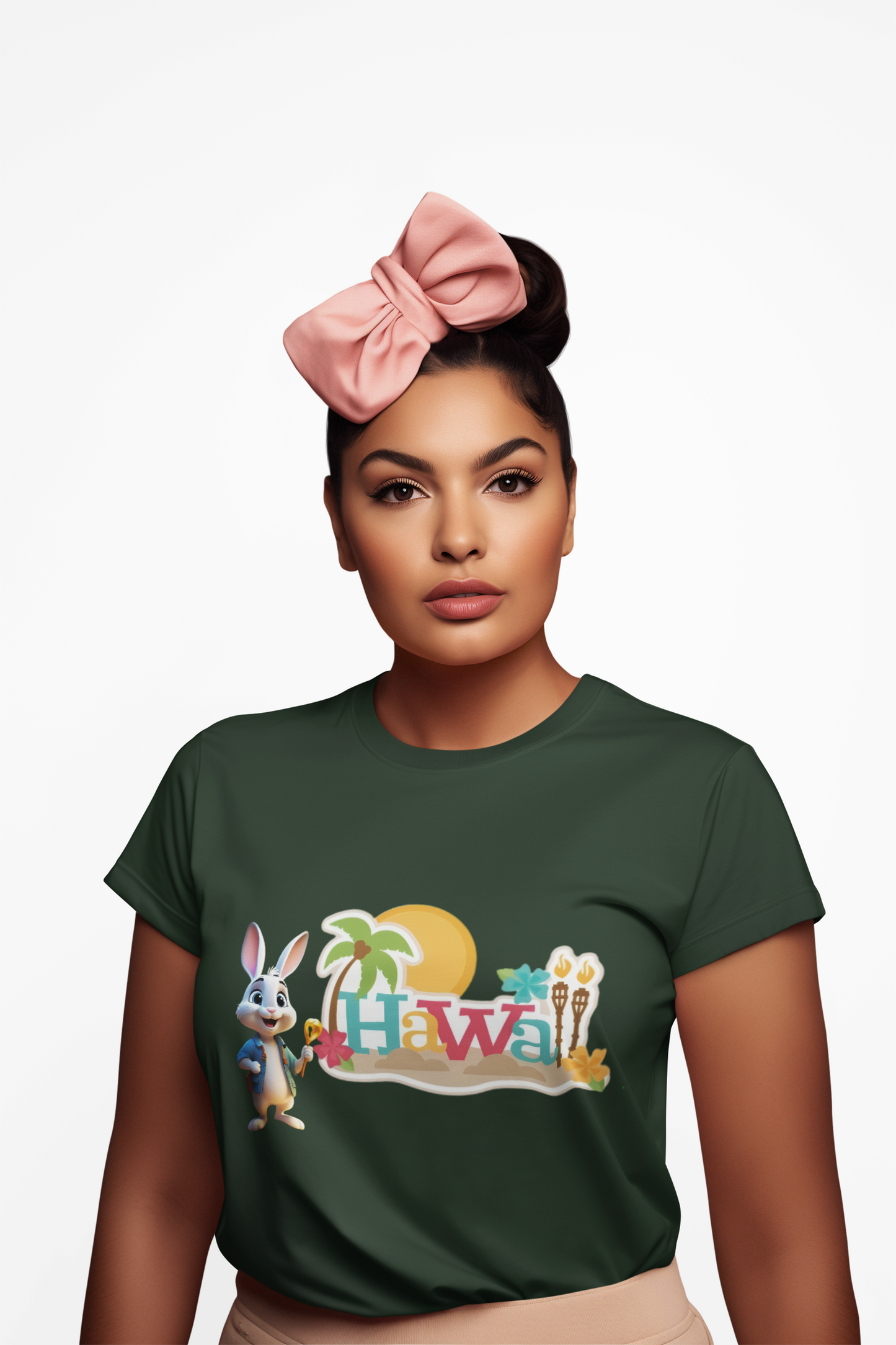 Hawaiian Vibe Unisex Softstyle T-Shirt with Playful Bunny Design