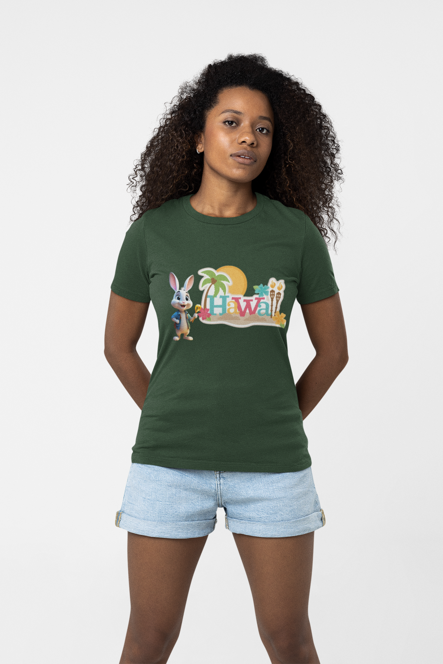 Hawaiian Vibe Unisex Softstyle T-Shirt with Playful Bunny Design