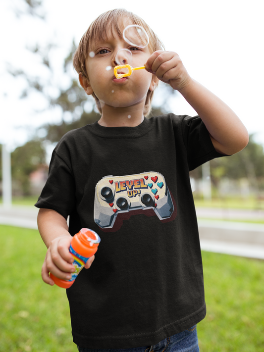 Kids Gaming Tee - 'Level Up' Retro Video Game Controller Design