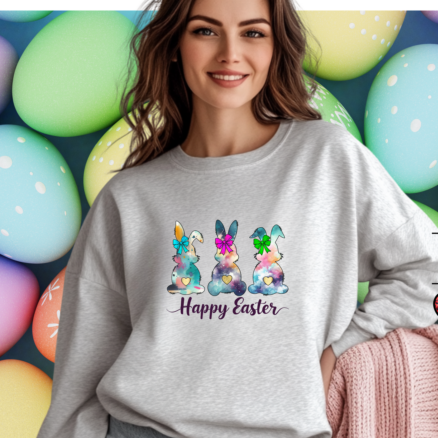 Happy Easter Unisex Heavy Cotton Tee - Colorful Bunny Design