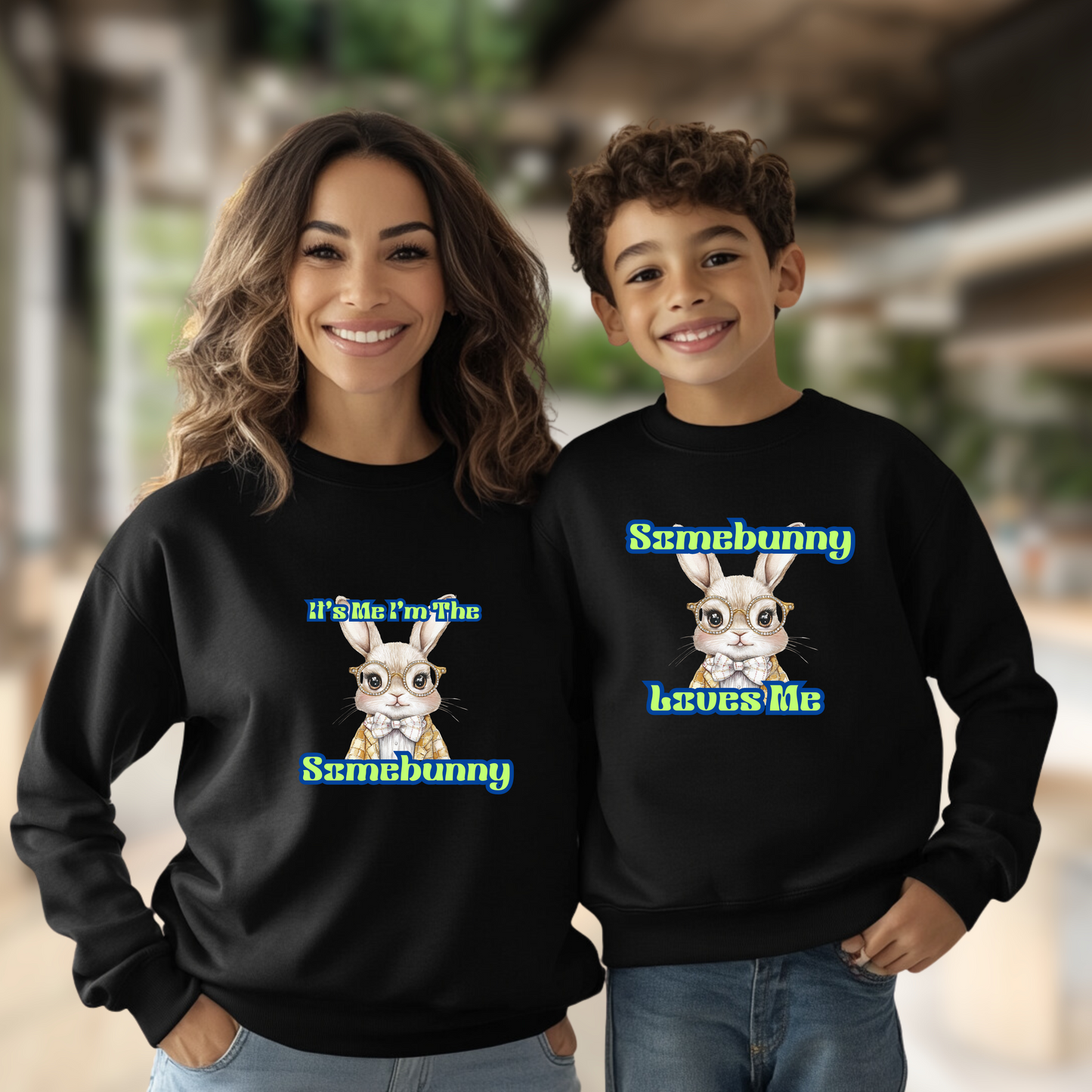 Unisex Crewneck Sweatshirt - "Somebunny Loves Me" Cute Rabbit Design