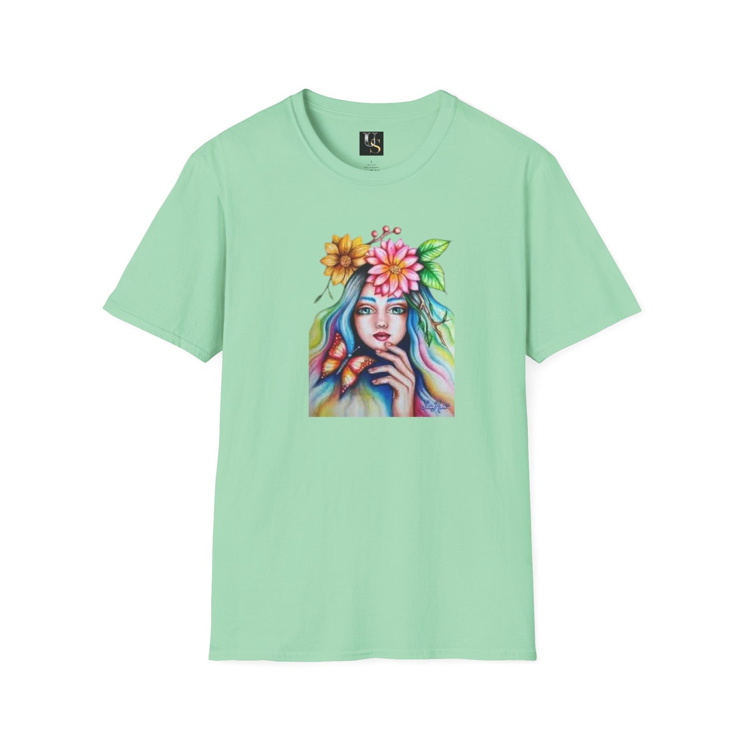 Floral Butterfly Art Unisex Softstyle T-Shirt – Vibrant Nature-Inspired Design for Creative Souls