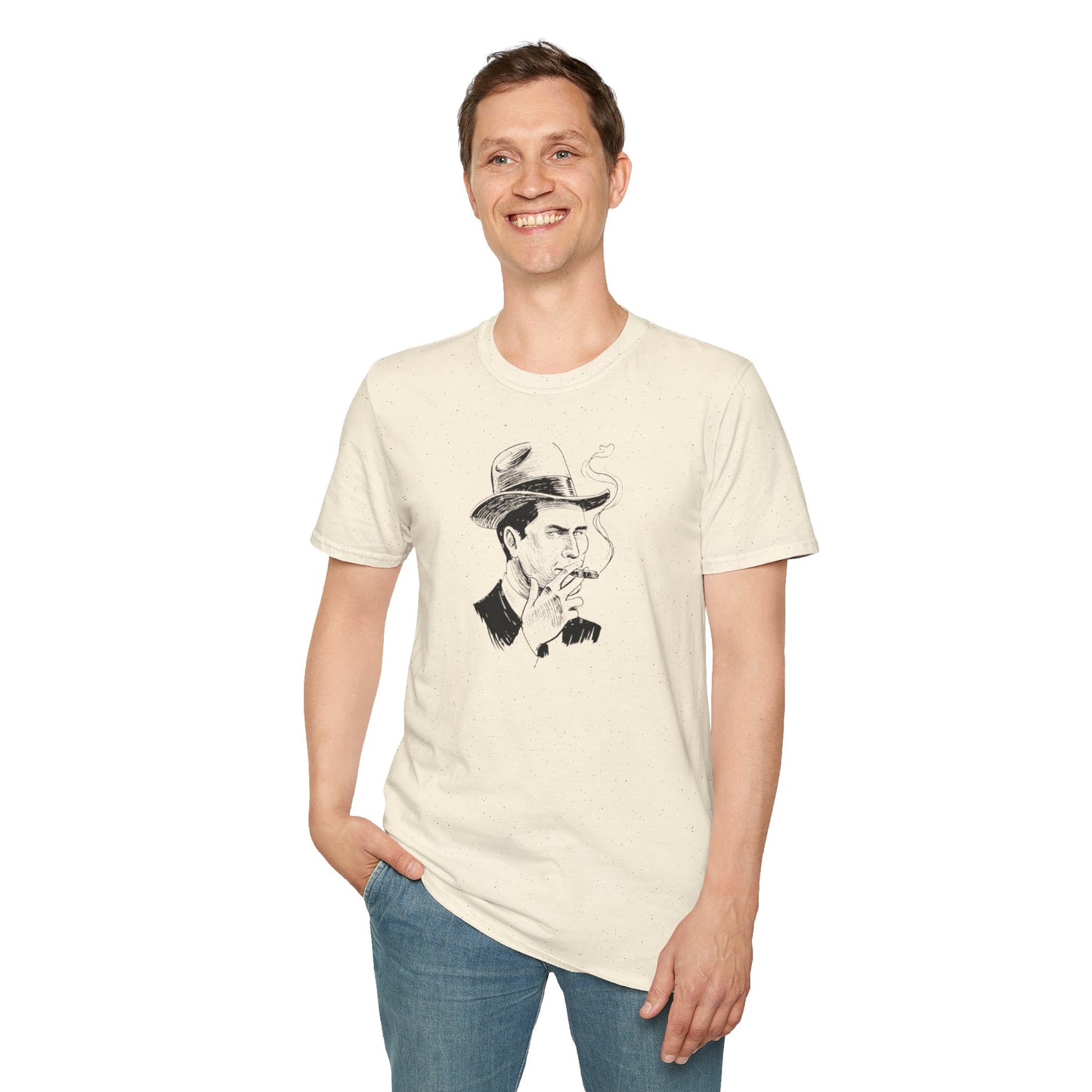 Vintage-Inspired Unisex T-Shirt with Smoking Man Graphic