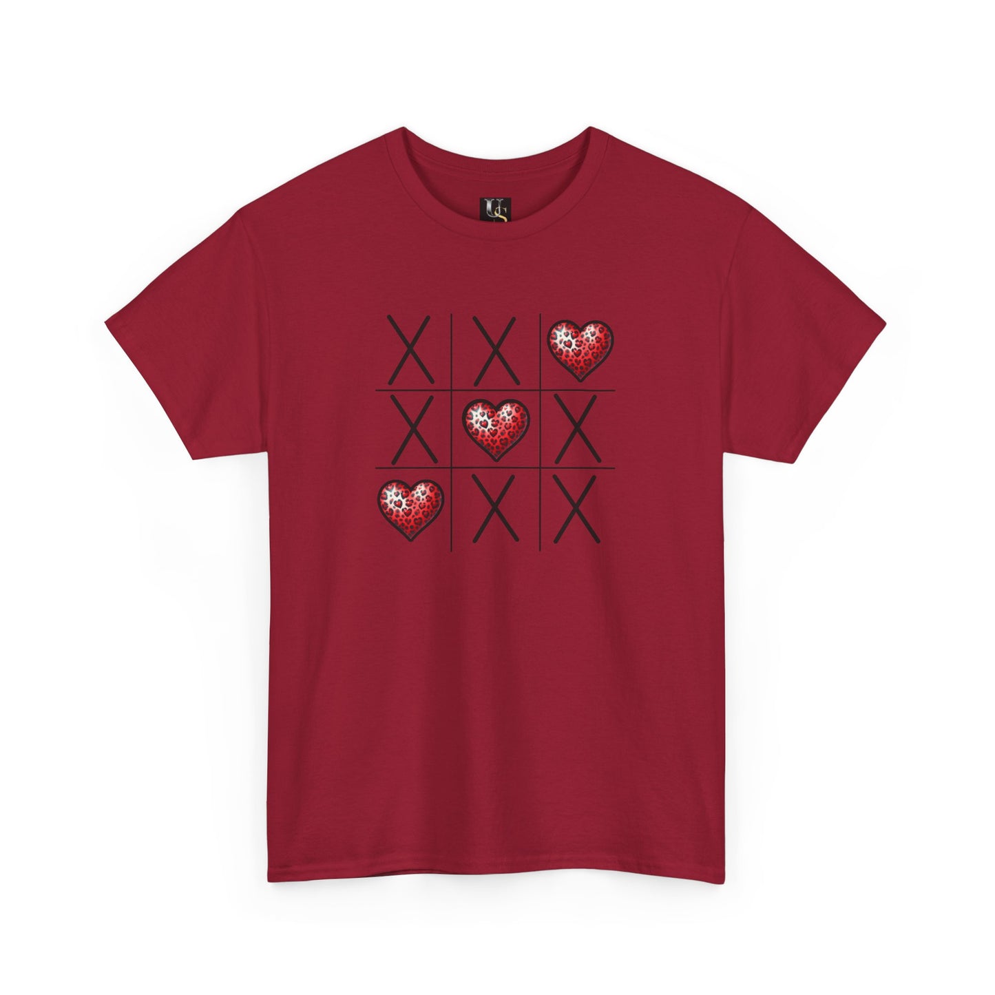 Valentine's Day Tic Tac Toe Tee - Unisex Heavy Cotton Shirt with Heart Design