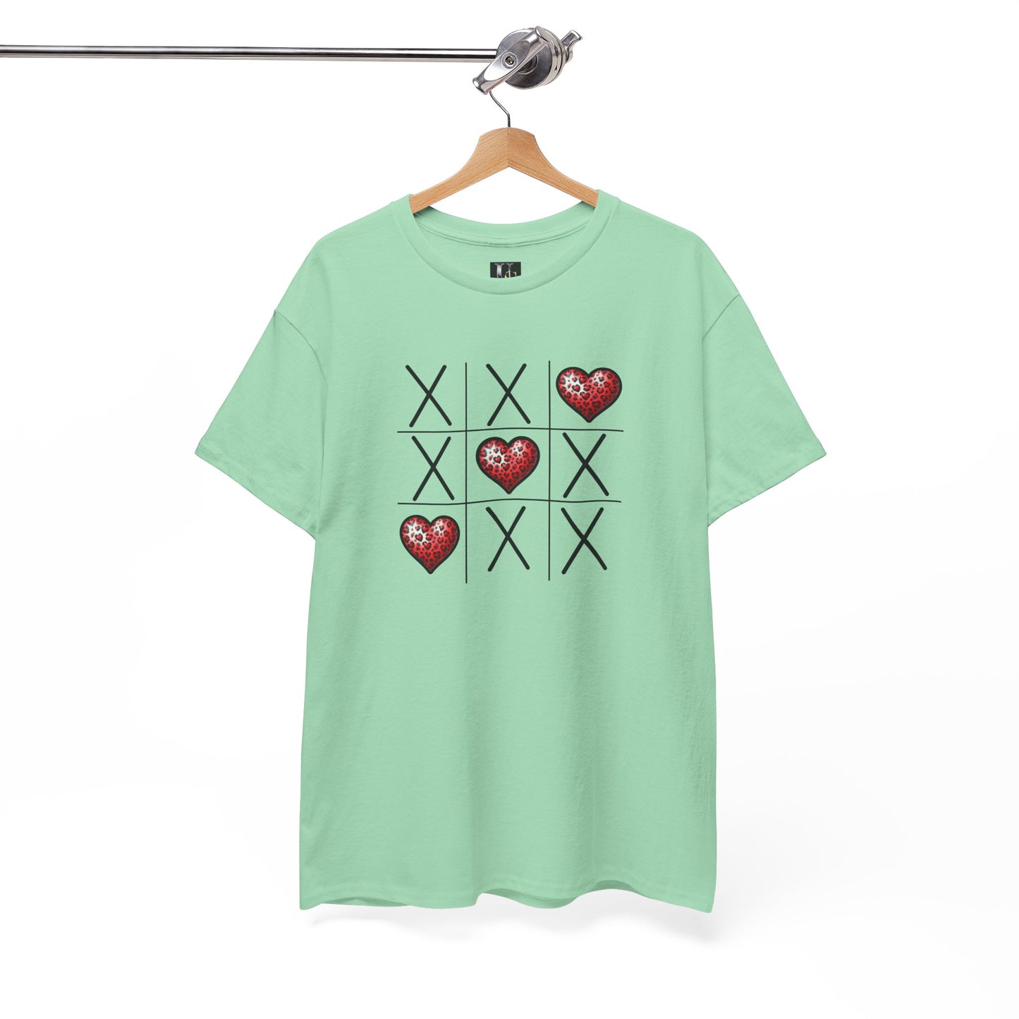 Valentine's Day Tic Tac Toe Tee - Unisex Heavy Cotton Shirt with Heart Design