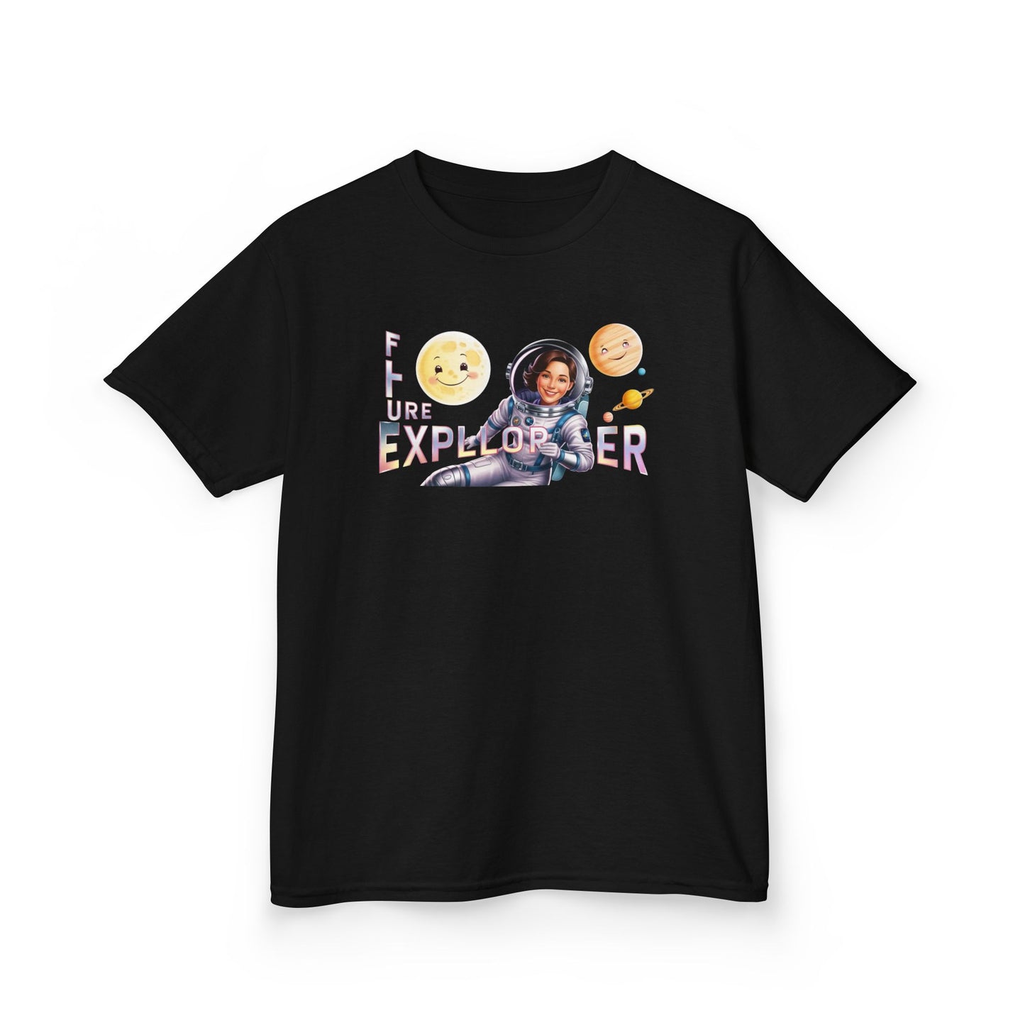 Future Explorer Kids Heavy Cotton Tee - Fun Space Design for Young Adventurers!