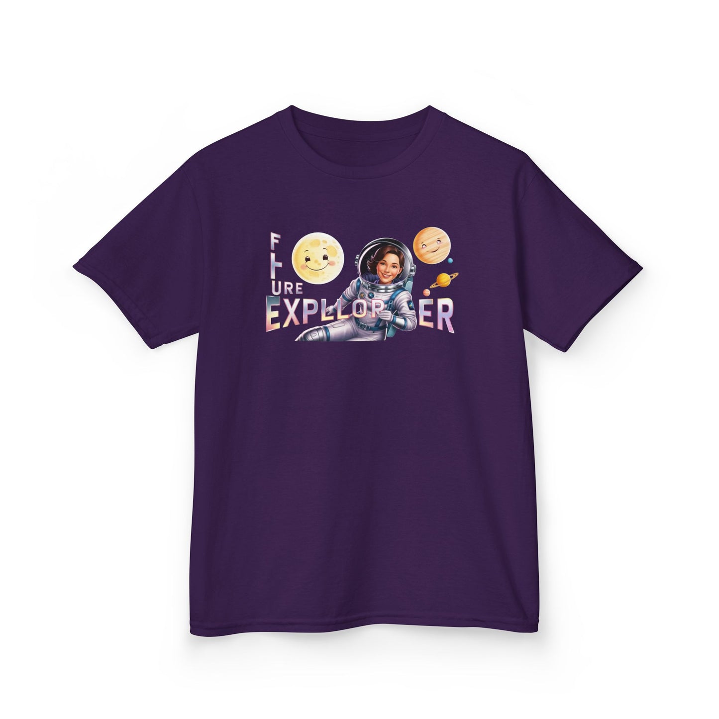 Future Explorer Kids Heavy Cotton Tee - Fun Space Design for Young Adventurers!