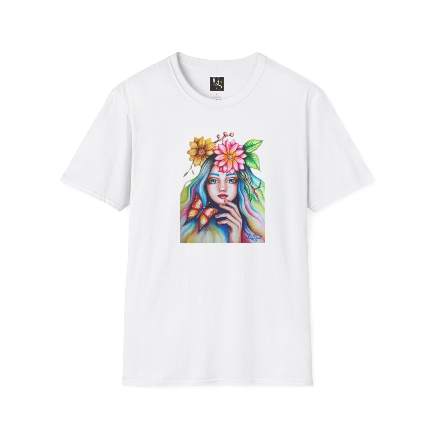 Floral Butterfly Art Unisex Softstyle T-Shirt – Vibrant Nature-Inspired Design for Creative Souls